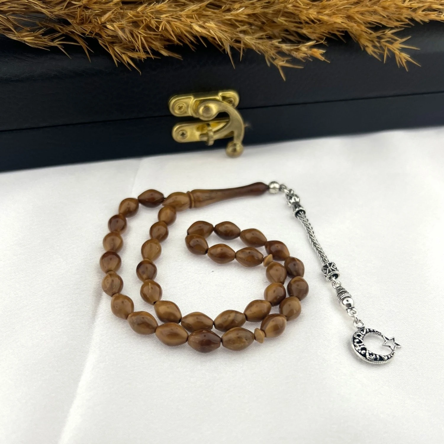 925 AYAR GÜMÜŞ ARPA KESİM TEKLİ KALIN TİLKİ KUYRUĞU AY YILDIZ PÜSKÜL ÖZEL TASARIM KUKA TESBİH