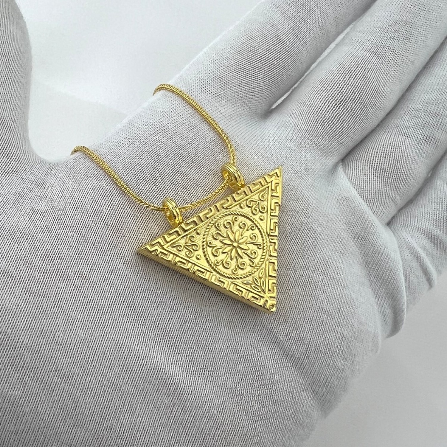 Açılır Kapanır 925 Ayar Gümüş Muska Kolye — Gold Kaplama Üçgen Tasarım