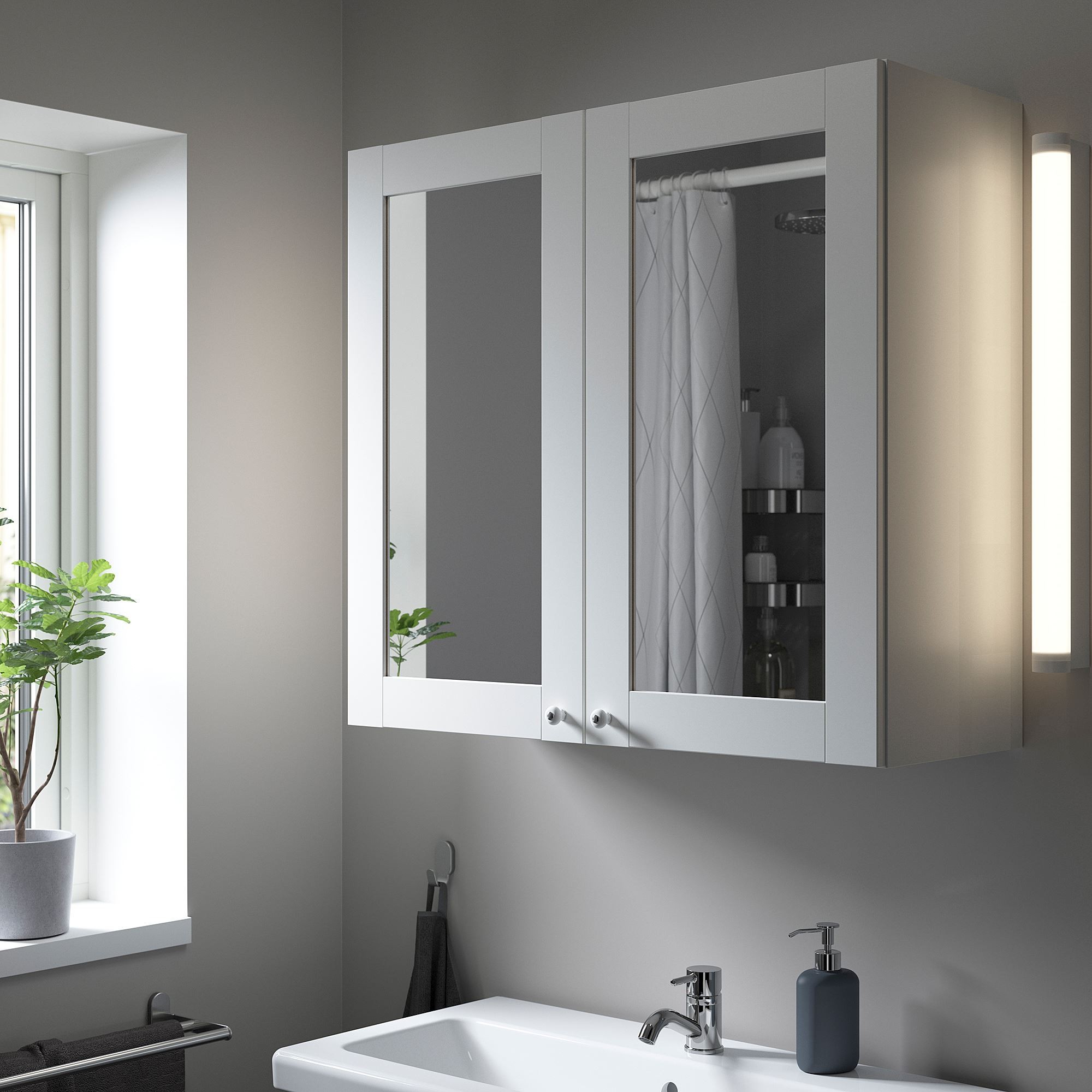 Banyo duvar dolabı, beyaz, 80x30x75 cm, 2 ayna kapaklı