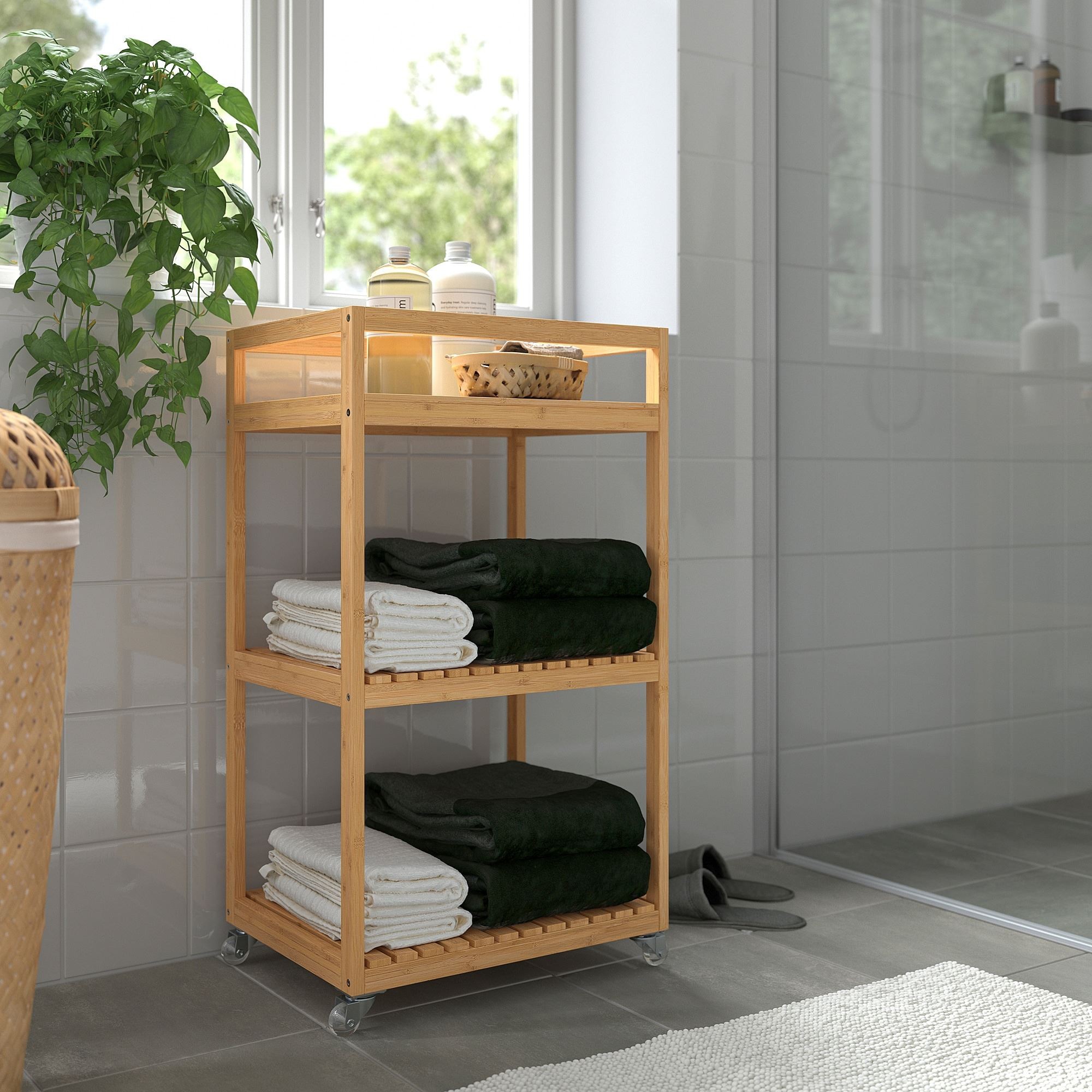 Banyo servis arabası, bambu, 42x33x76 cm