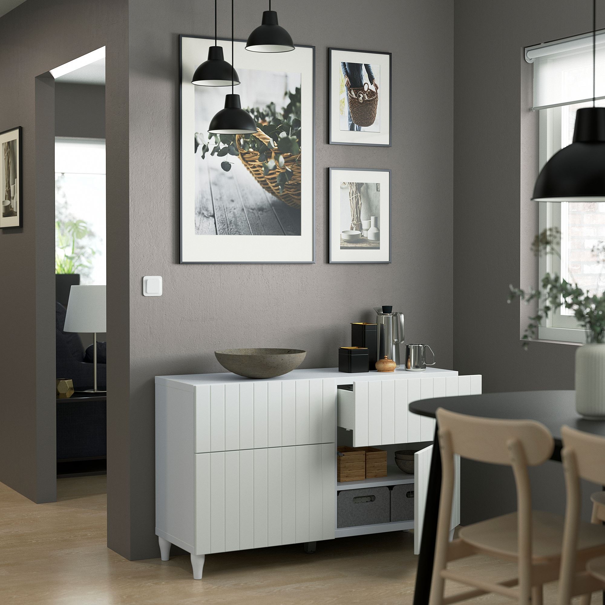 Dolap kombinasyonu, beyaz, 120x42x74 cm, SUTTERVIKEN, fren raylı