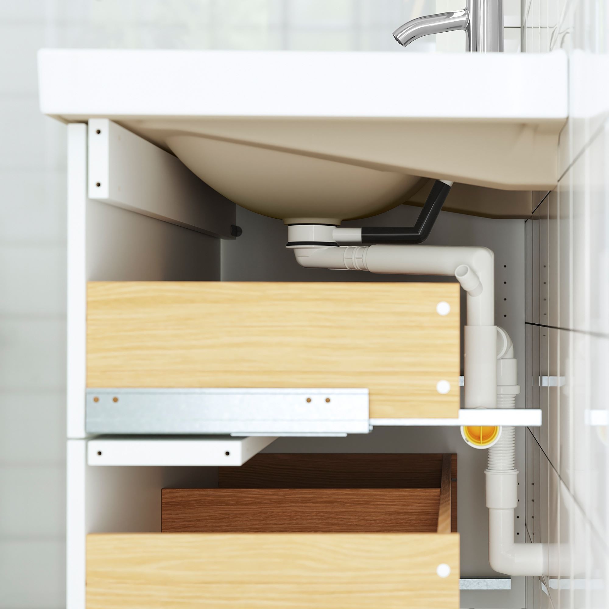 Lavabo dolabı kombinasyonu, parlak cila beyaz, 80x48x69 cm, BROGRUND batarya