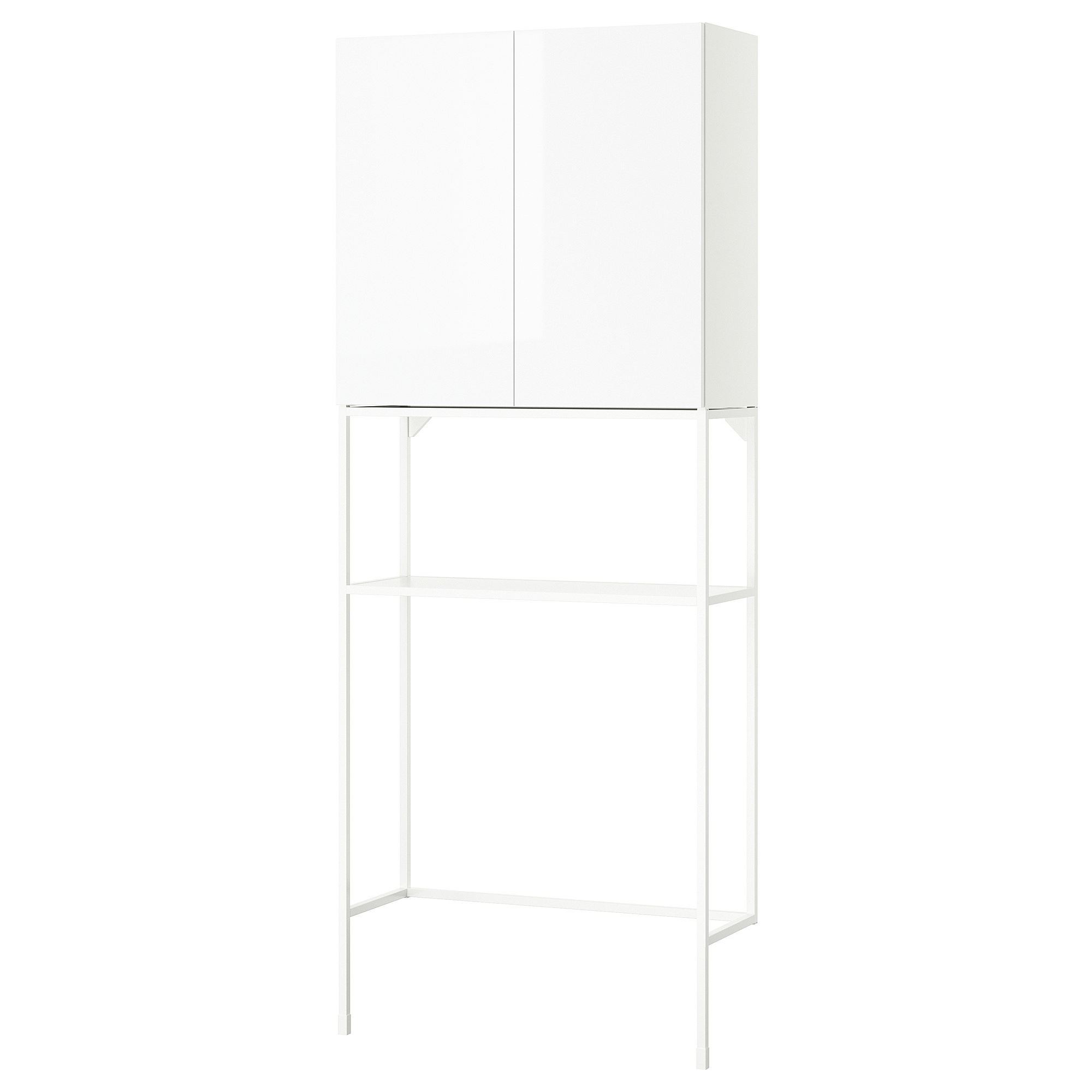 Çamaşır odası ve banyo için raf kombinasyonu, beyaz-parlak cila beyaz, 80x32x204 cm
