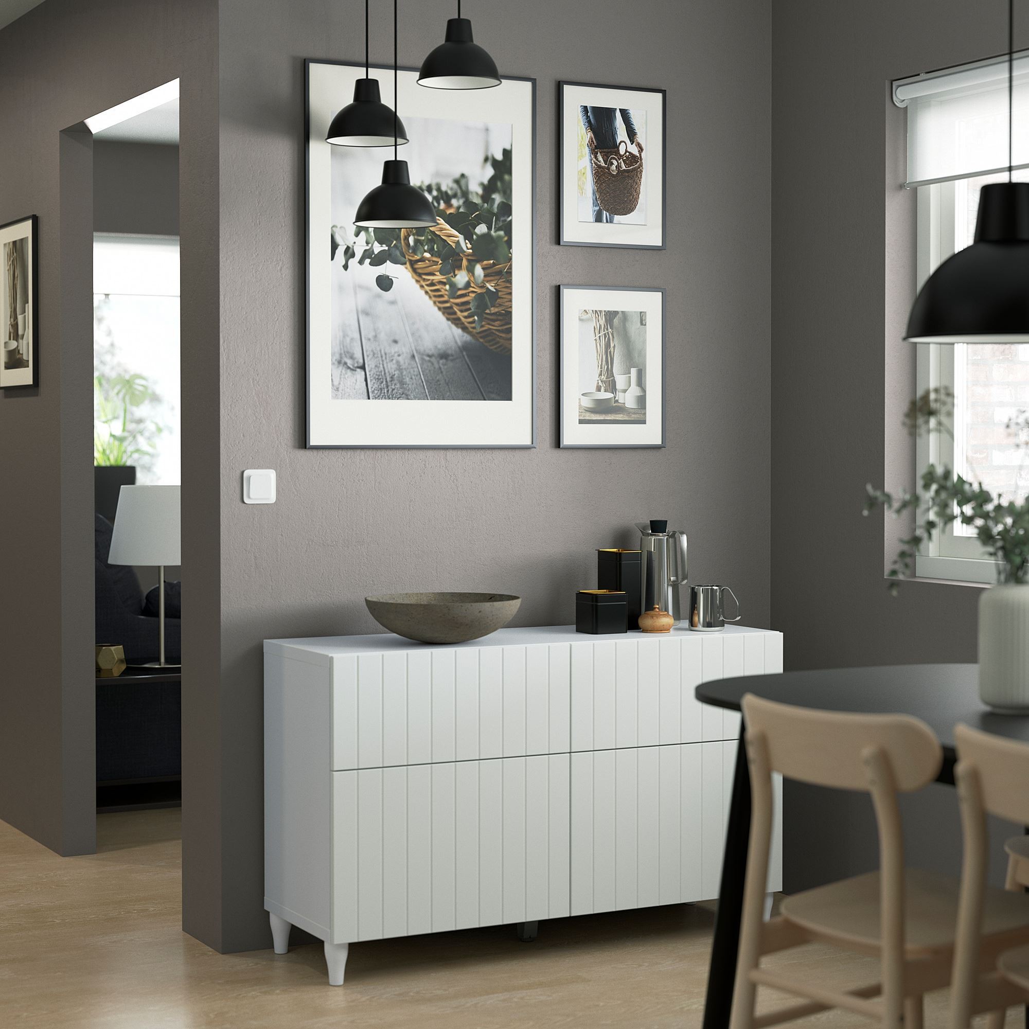 Dolap kombinasyonu, beyaz, 120x42x74 cm, SUTTERVIKEN, fren raylı