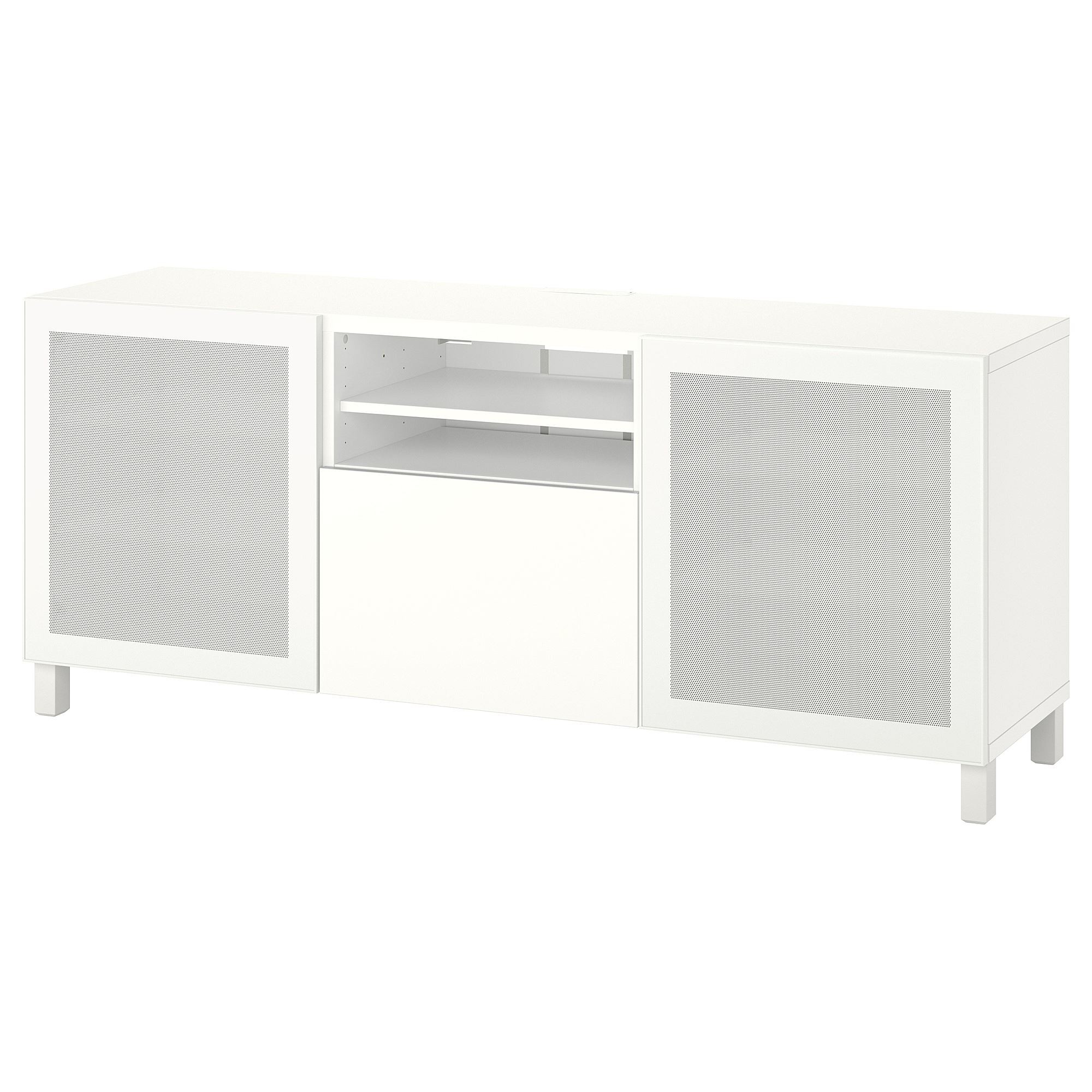 Tv sehpası, beyaz, 180x42x74 cm, LAPPVIKEN/MORTVIKEN, çıt çıt raylı