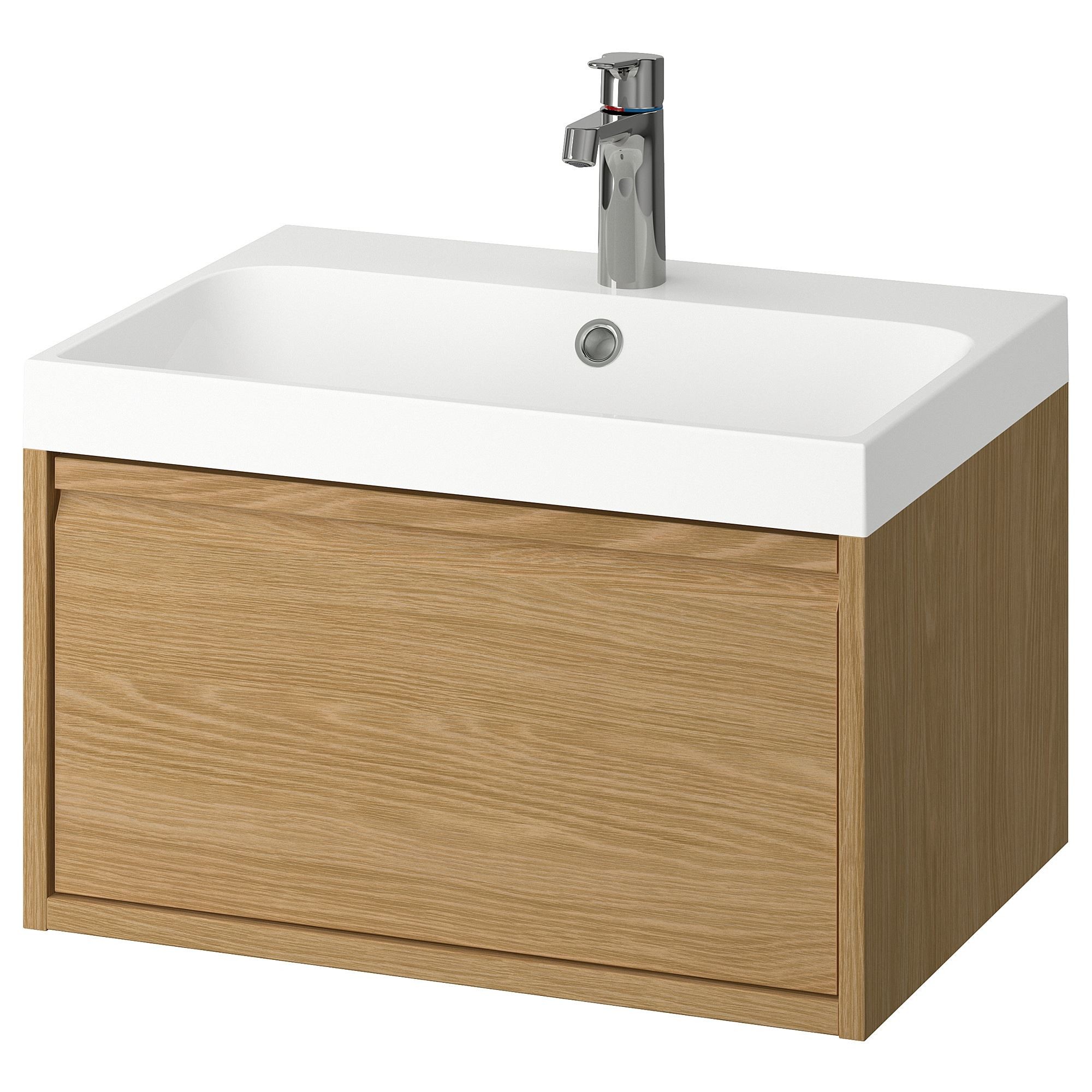 Lavabo dolabı kombinasyonu, meşe görünümlü, 60x48x39 cm, BROGRUND batarya