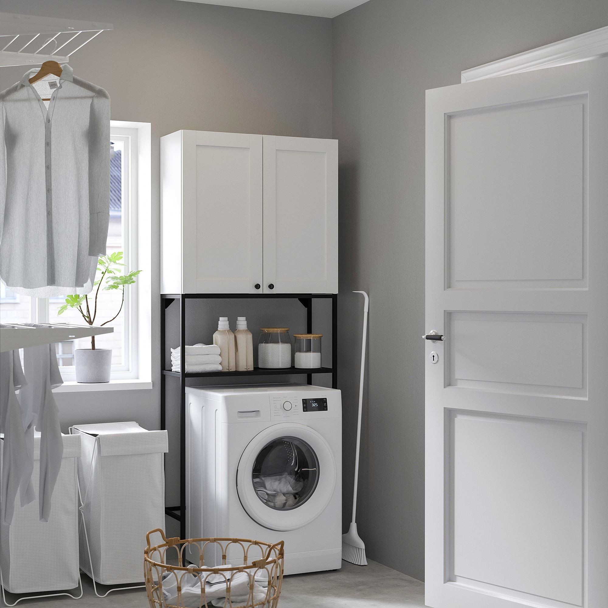 Çamaşır odası ve banyo için raf kombinasyonu, beyaz-antrasit, 80x32x204 cm