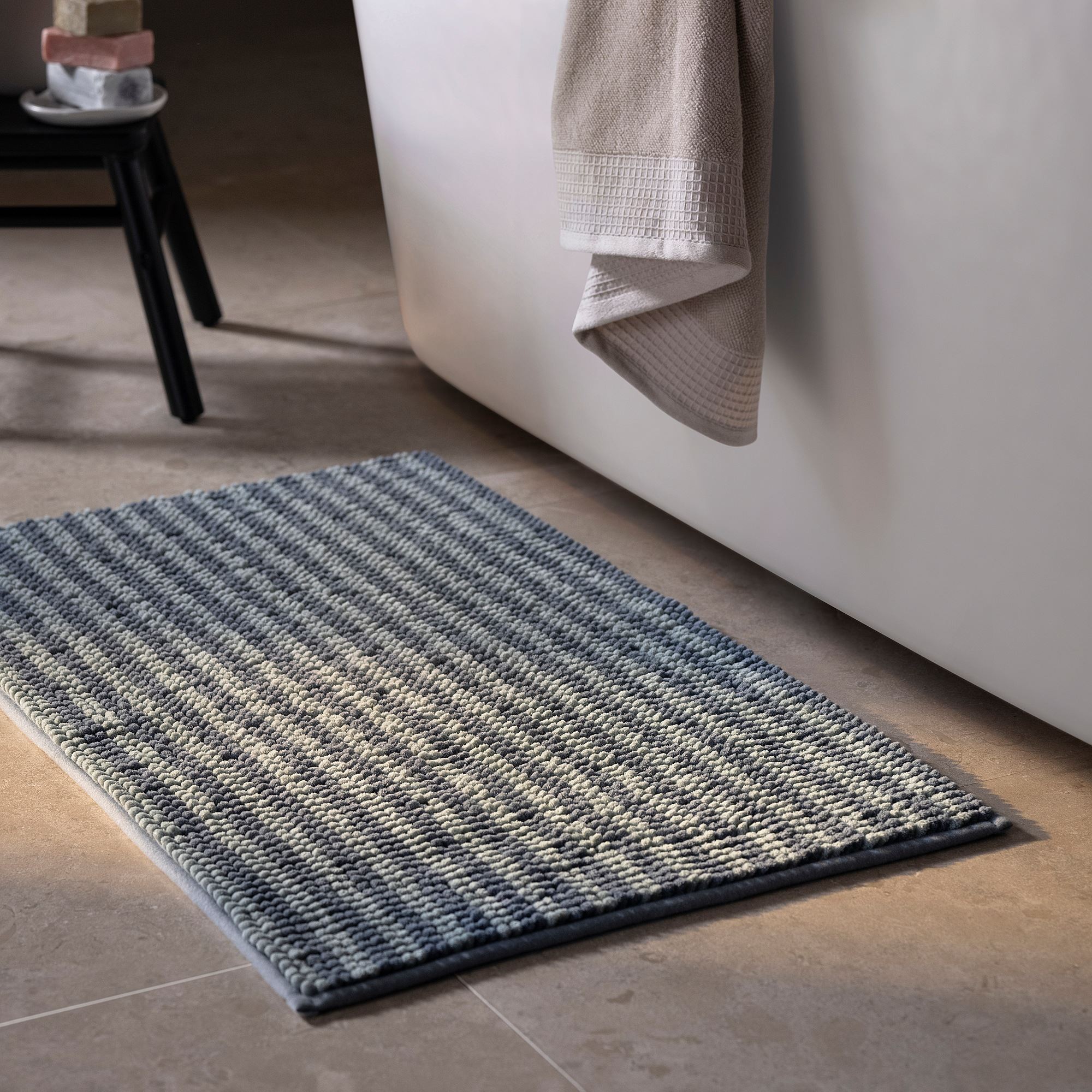 Banyo paspası, çizgili-mavi, 50x80 cm