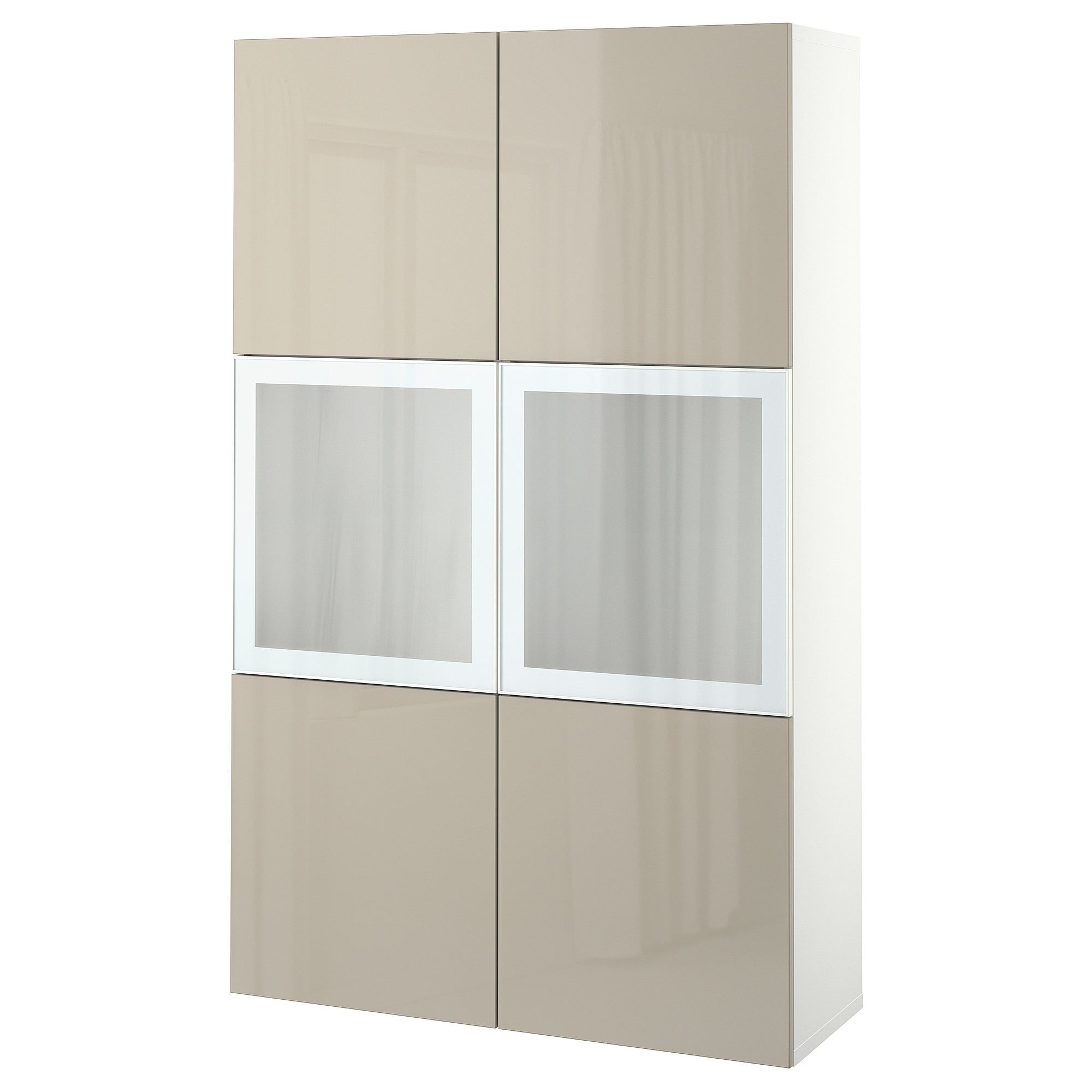 Dolap kombinasyonu, beyaz-parlak cila-bej, 120x42x193 cm, SELSVIKEN/GLASSVIK