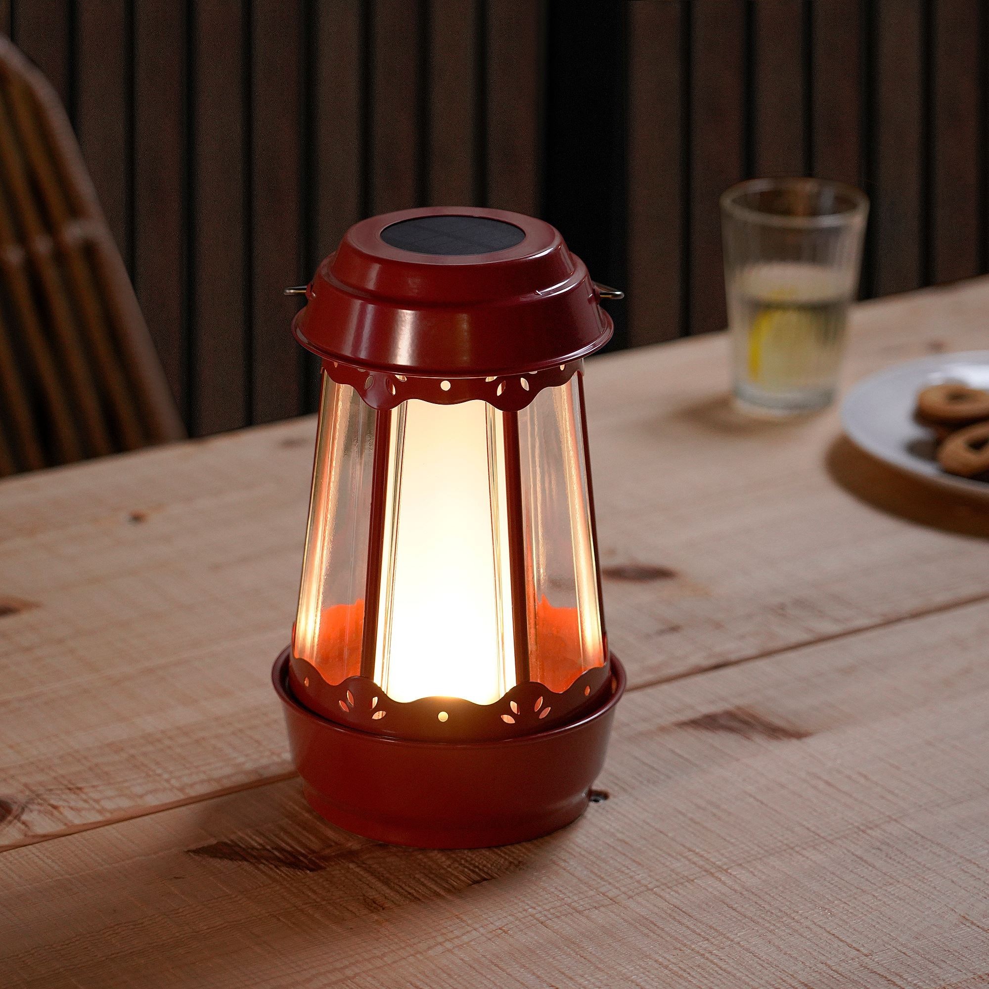 LED'li güneş enerjili masa lambası, kırmızı, 25 cm, pilli