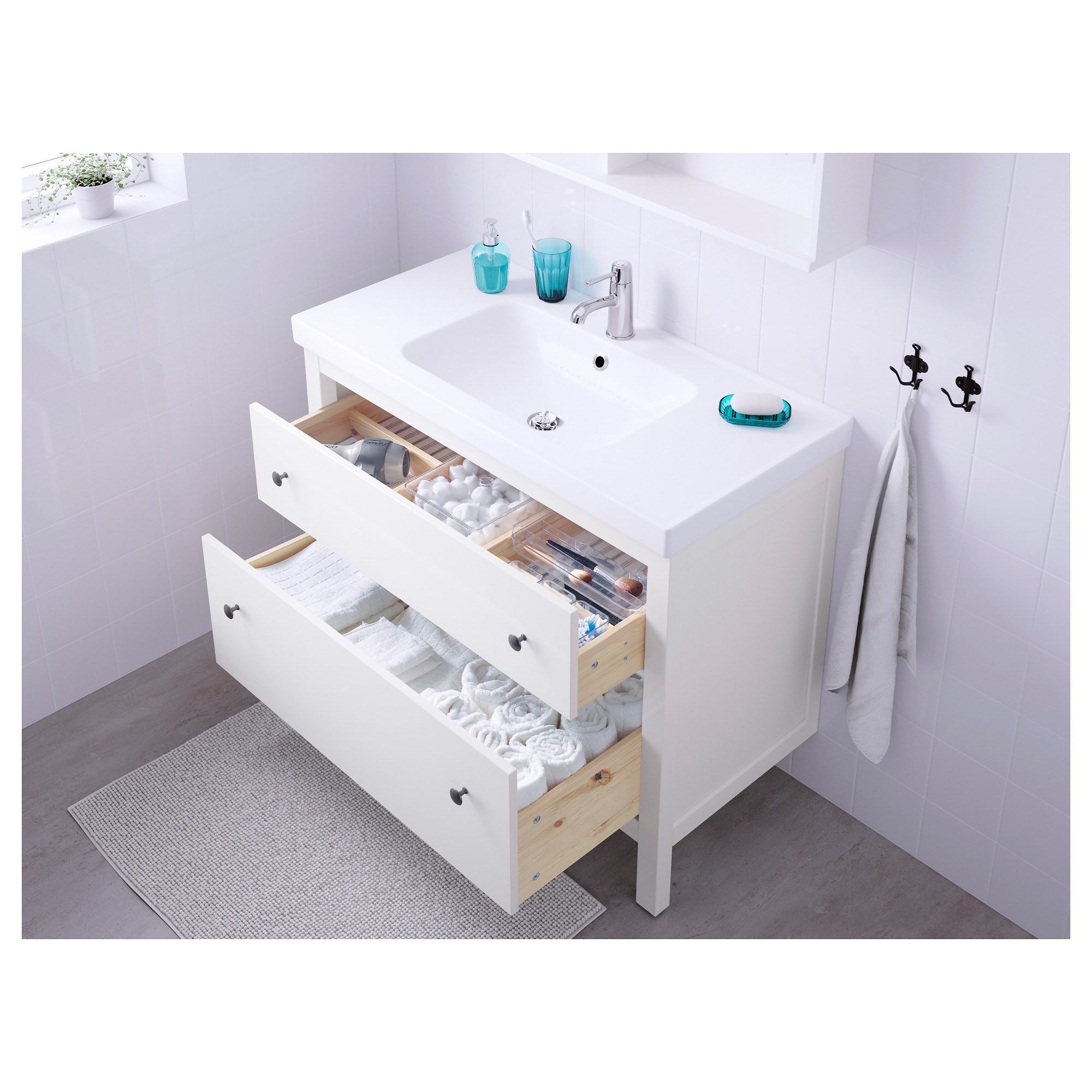 Lavabo dolabı kombinasyonu, beyaz, 100x49x89 cm, Batarya dahil değildir.