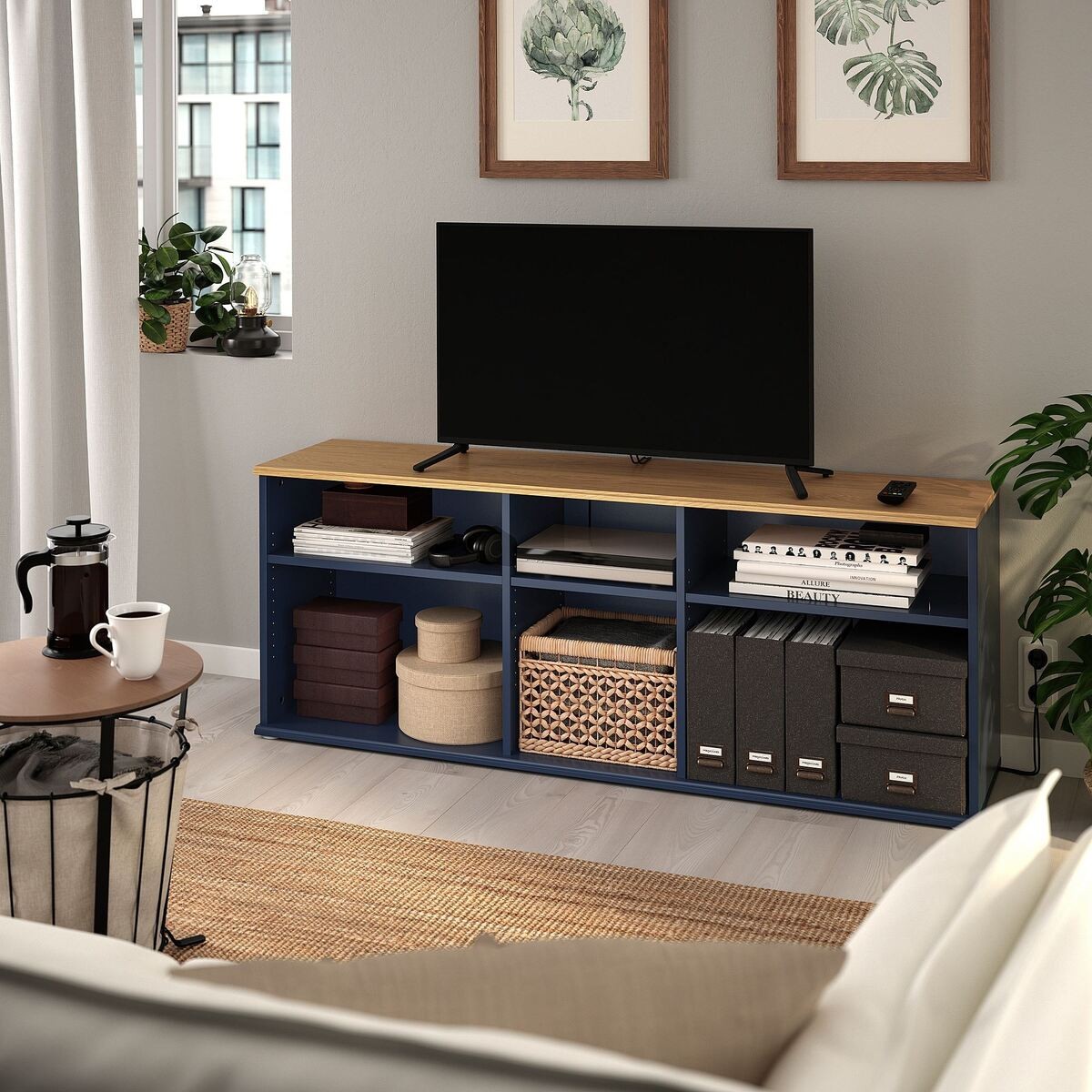 Tv sehpası, mavi-siyah, 156x38x60 cm