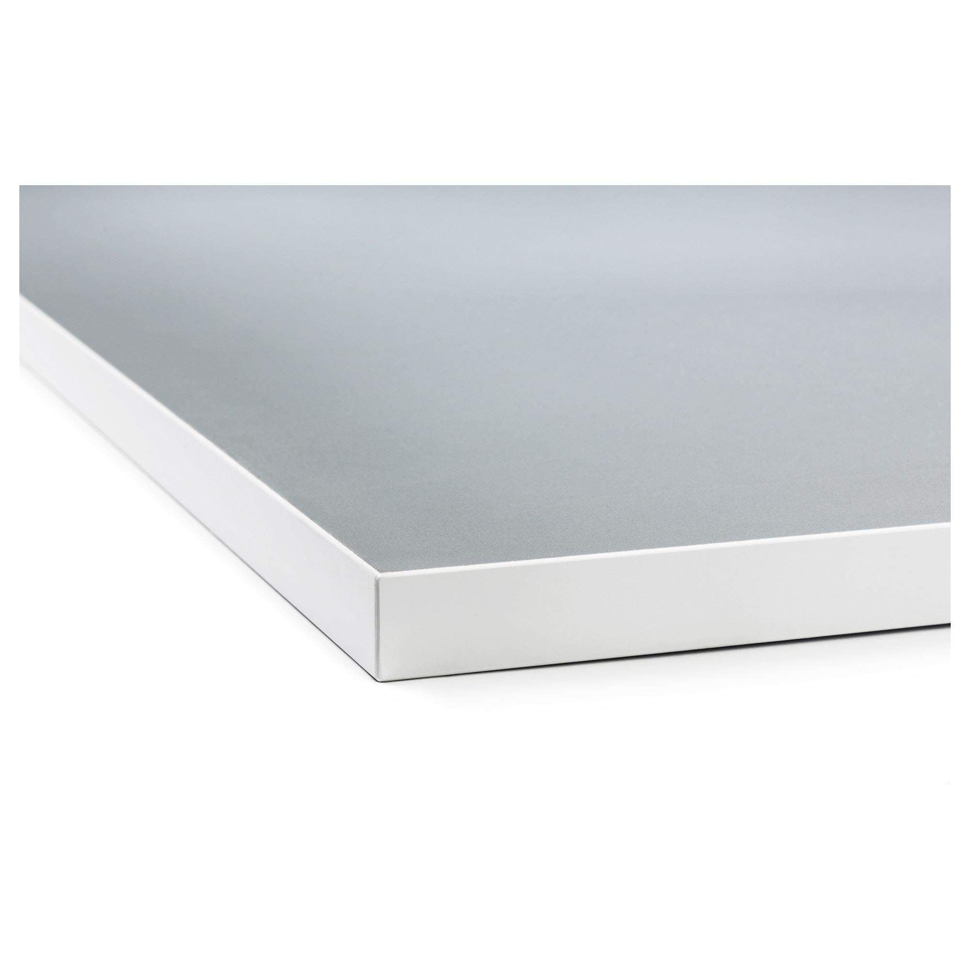Tezgah, beyaz kenarlı açık gri-beyaz-laminat, 246x63,5x2,8 cm, çift taraflı