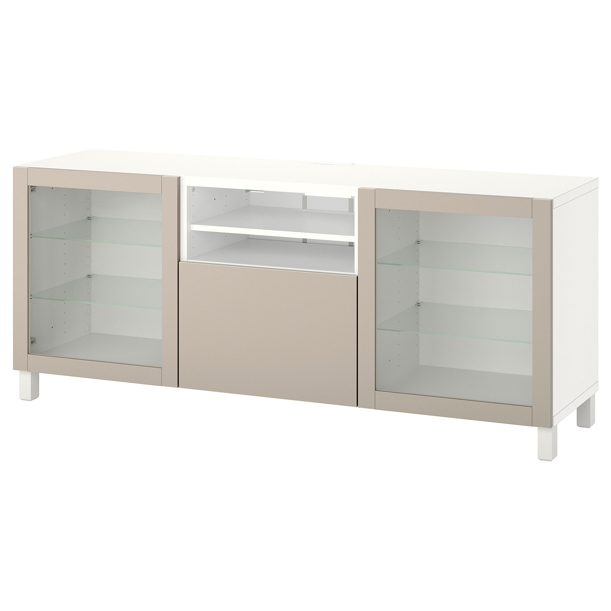 Tv sehpası, beyaz-açık gri-bej, 180x42x74 cm, LAPPVIKEN/SINDVIK, fren raylı