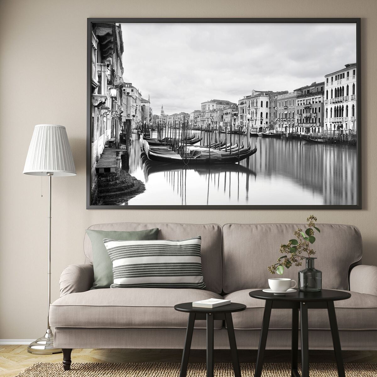 Çerçeveli resim, çok renkli, 200x140 cm, Canal Grande, siyah