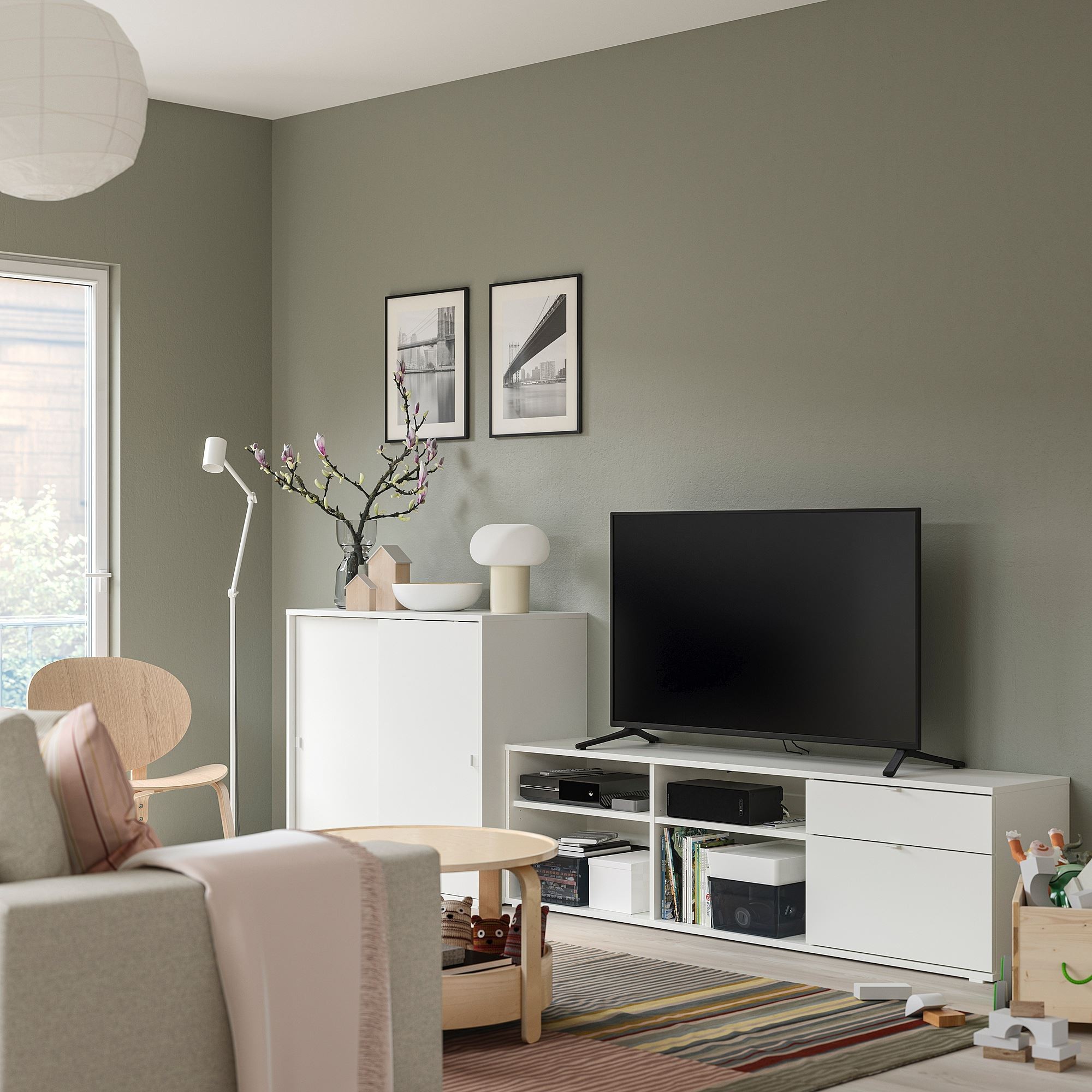 Tv ünitesi, beyaz, 275x47x90 cm
