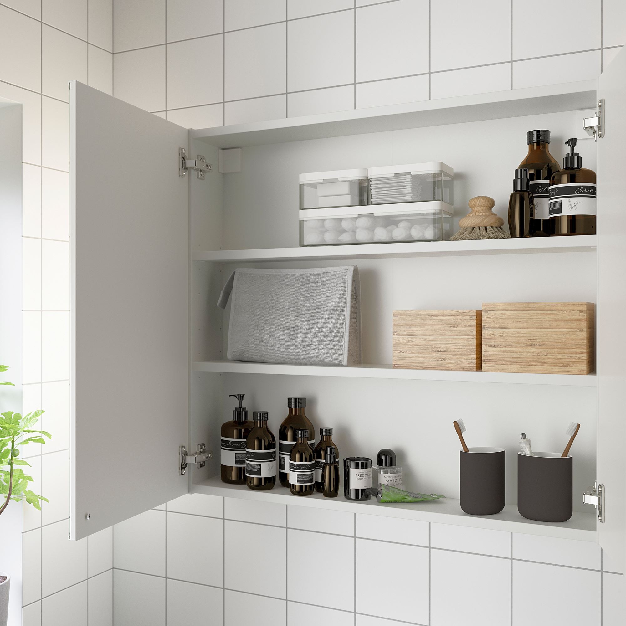 Banyo duvar dolabı, beyaz, 80x15x75 cm, 2 ayna kapaklı