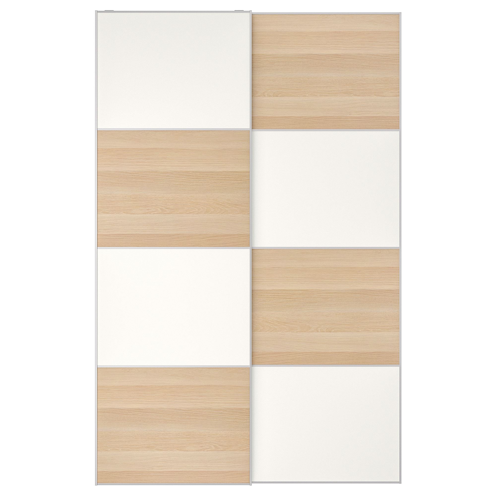 Sürgü kapak, beyaz meşe görünümlü-şeffaf cam, 150x236 cm