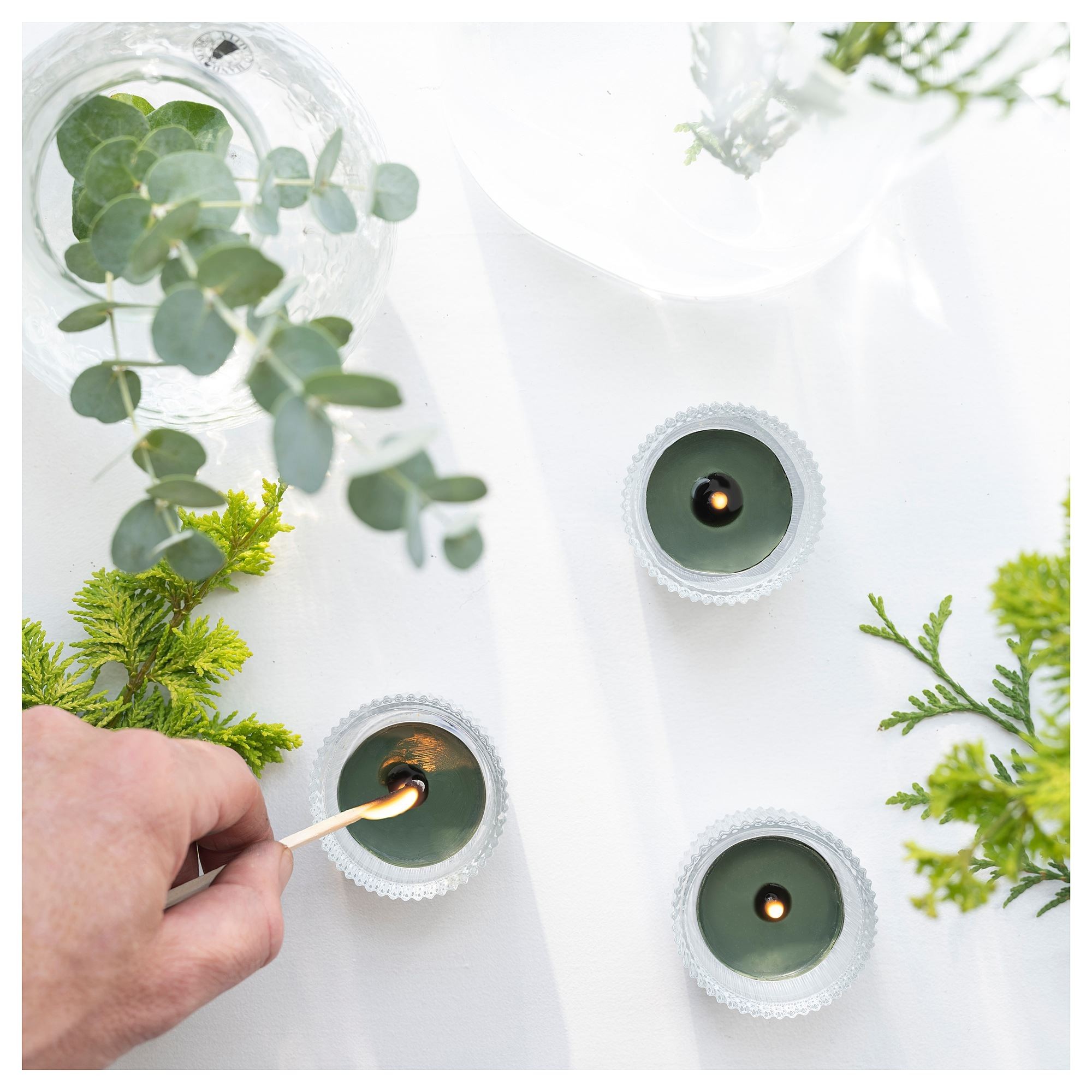 Kokulu tealight mum, koyu yeşil, 3.5 saat, 30 adet, çam ve yosunun
