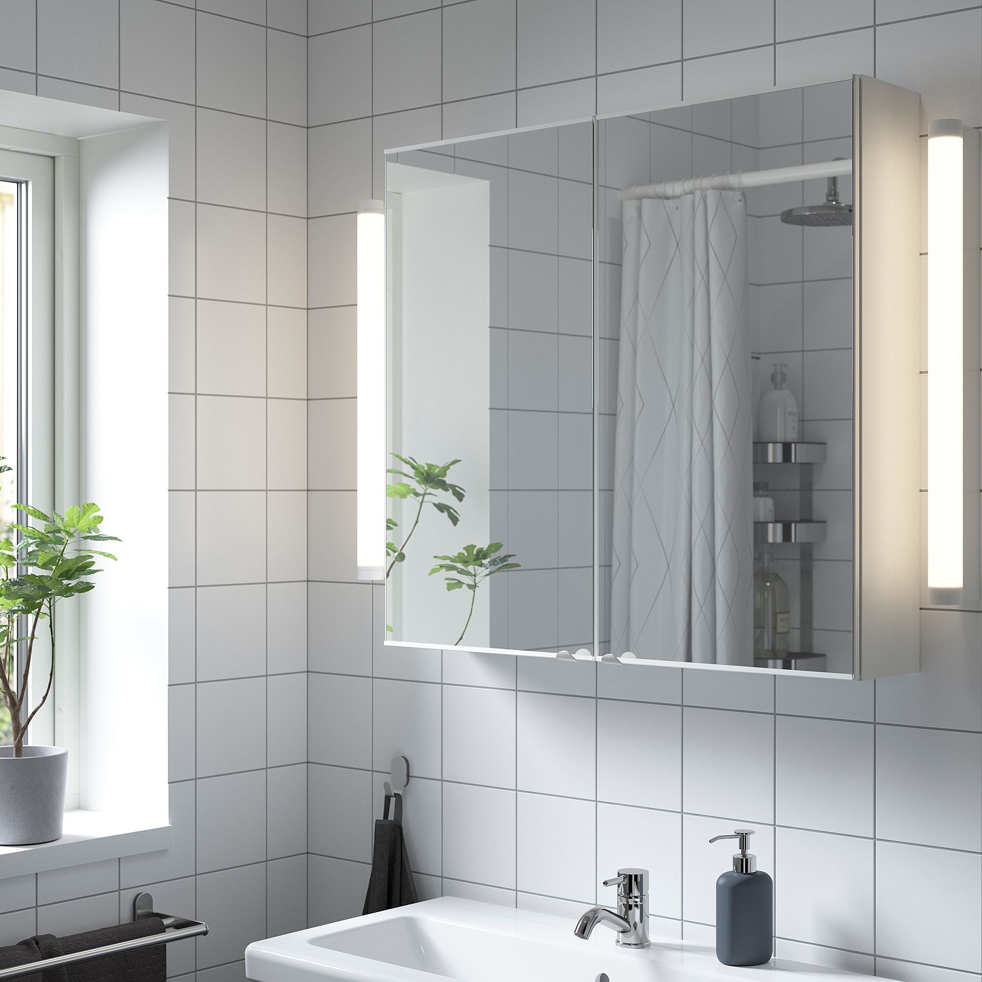 Banyo duvar dolabı, beyaz, 80x15x75 cm, 2 ayna kapaklı