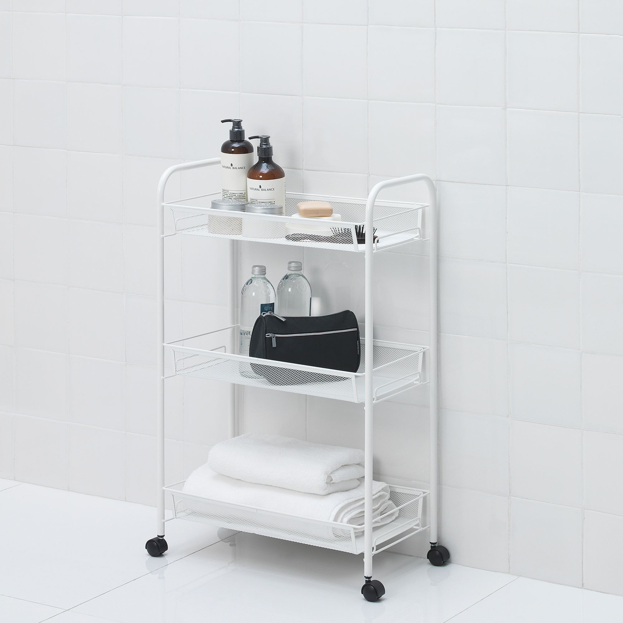 Banyo servis arabası, beyaz, 26x48x77 cm