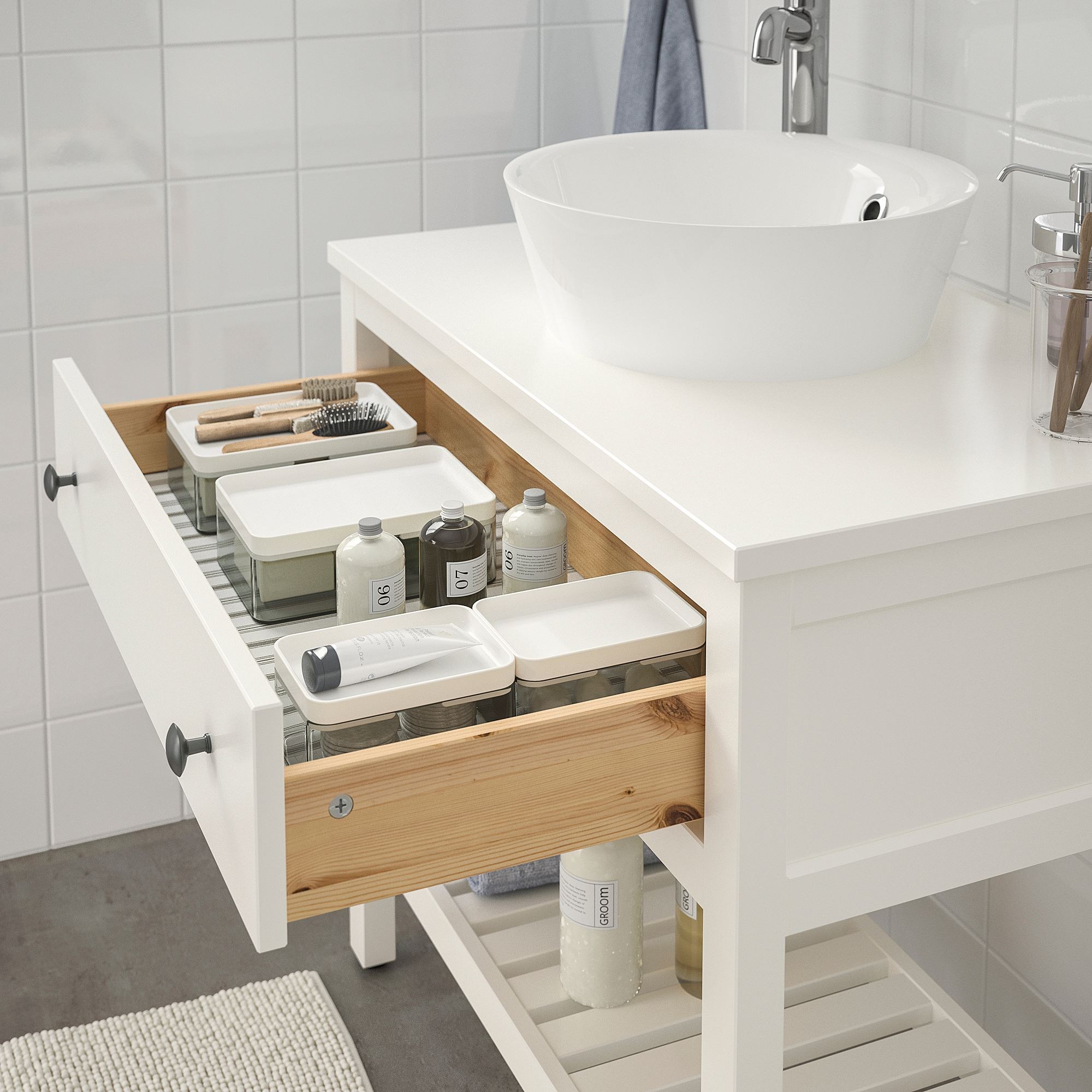 Lavabo dolabı kombinasyonu, beyaz, 82x48x91 cm, VOXNAN batarya