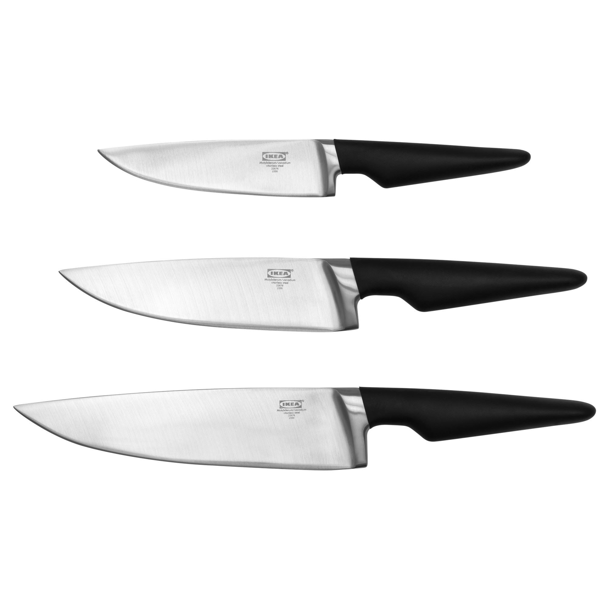 Bıçak seti, paslanmaz çelik-siyah, 3 parça