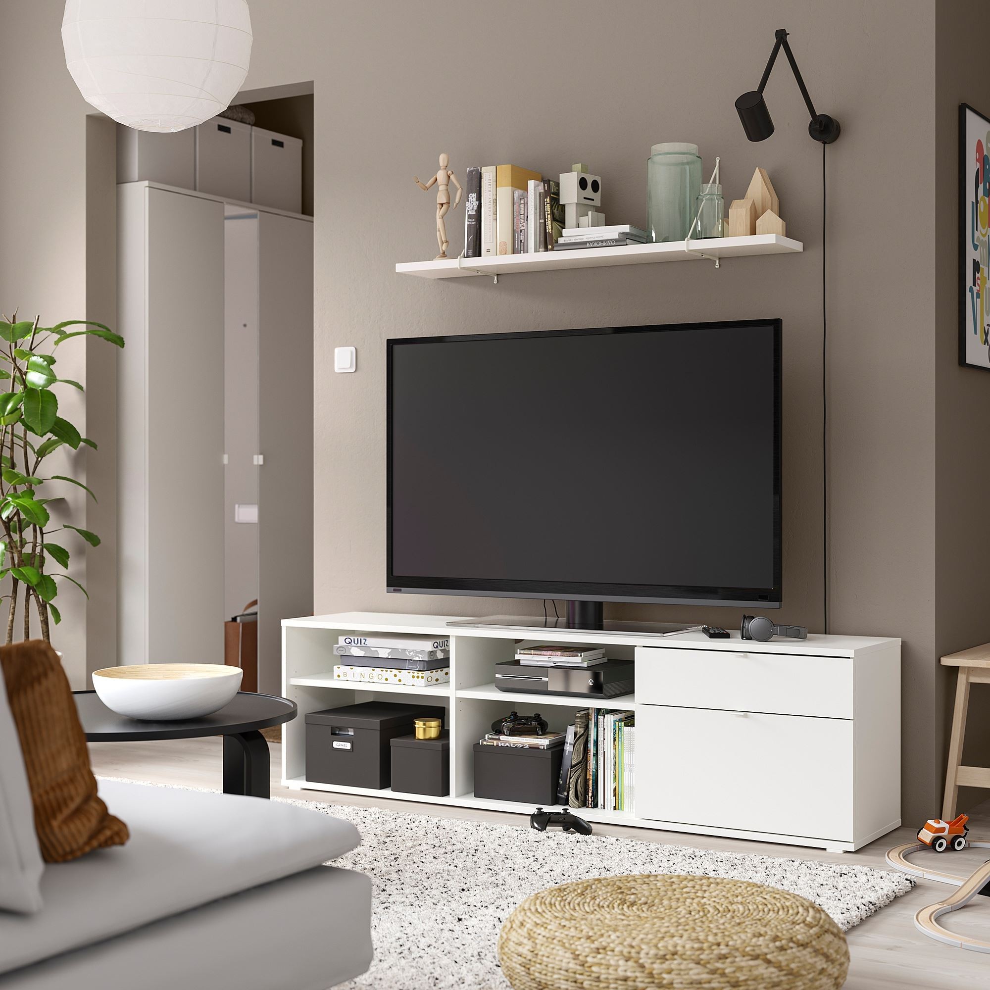 Tv sehpası, beyaz, 176x37x50 cm