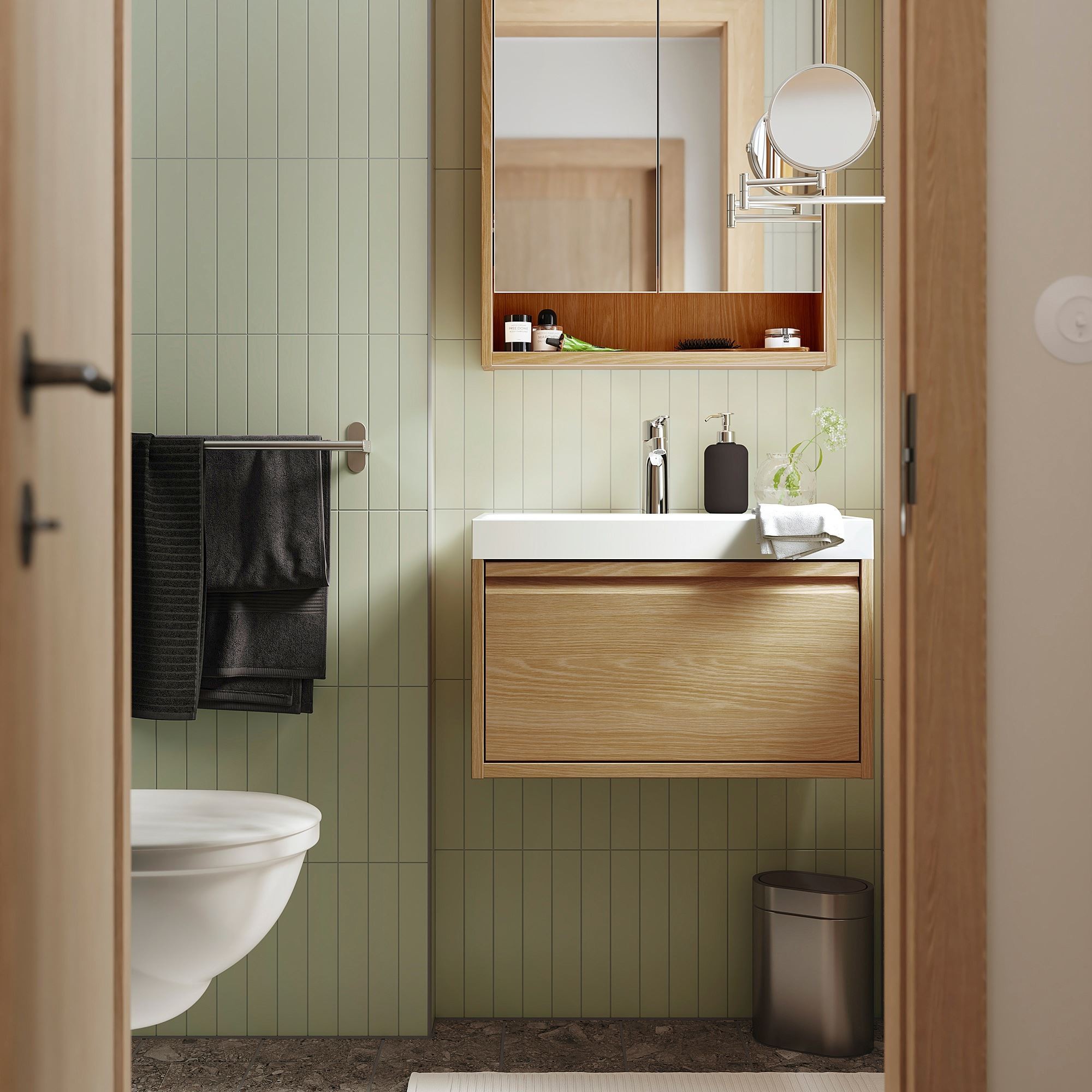Lavabo dolabı, meşe görünümlü, 60x48x33 cm, 1 çekmeceli