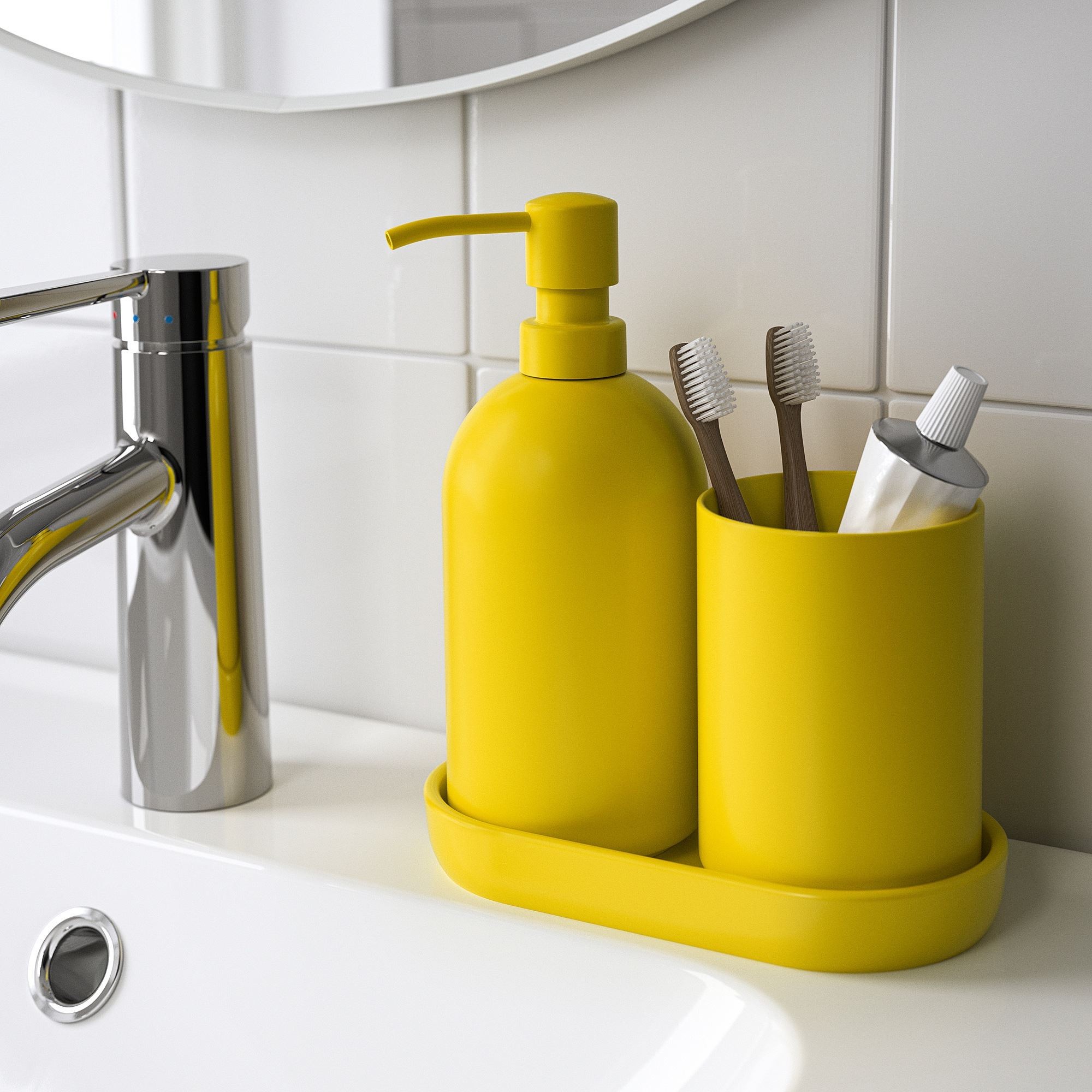 Banyo seti, parlak sarı, 3 parça