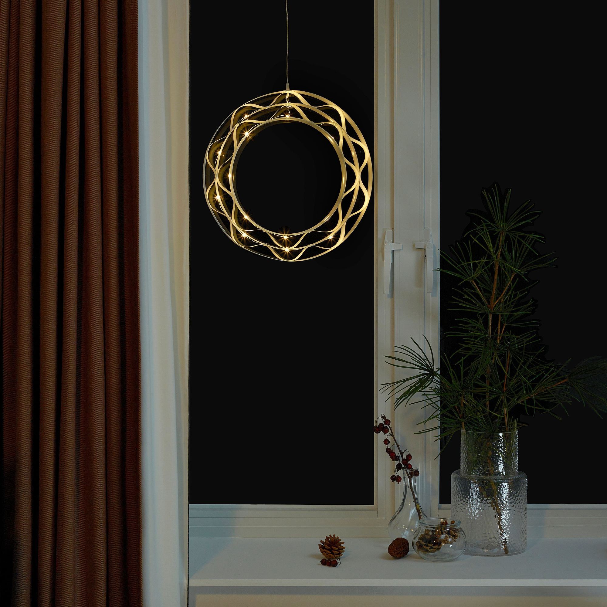 LED asılabilir ışık, beyaz, 37 cm, pilli, halka