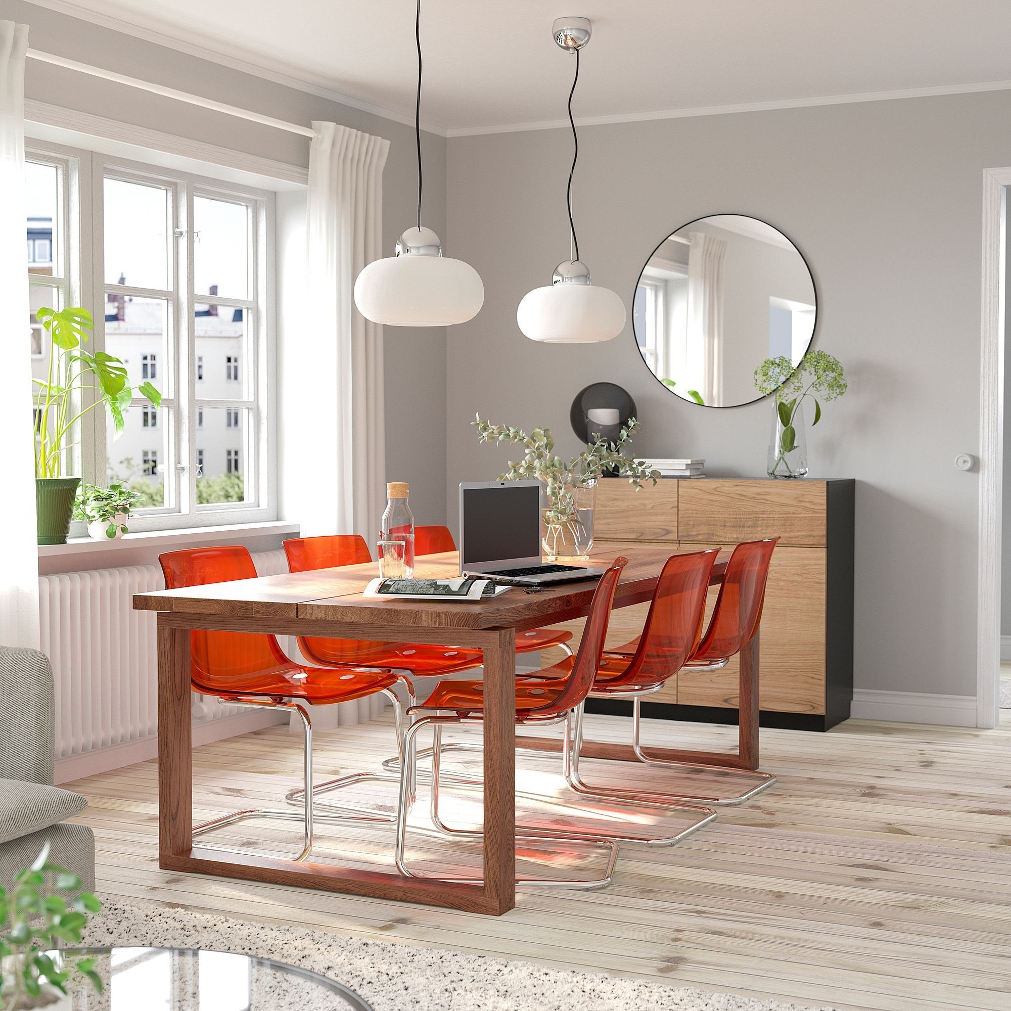 Yemek masası takımı, kahverengi-turuncu, 6 sandalyeli
