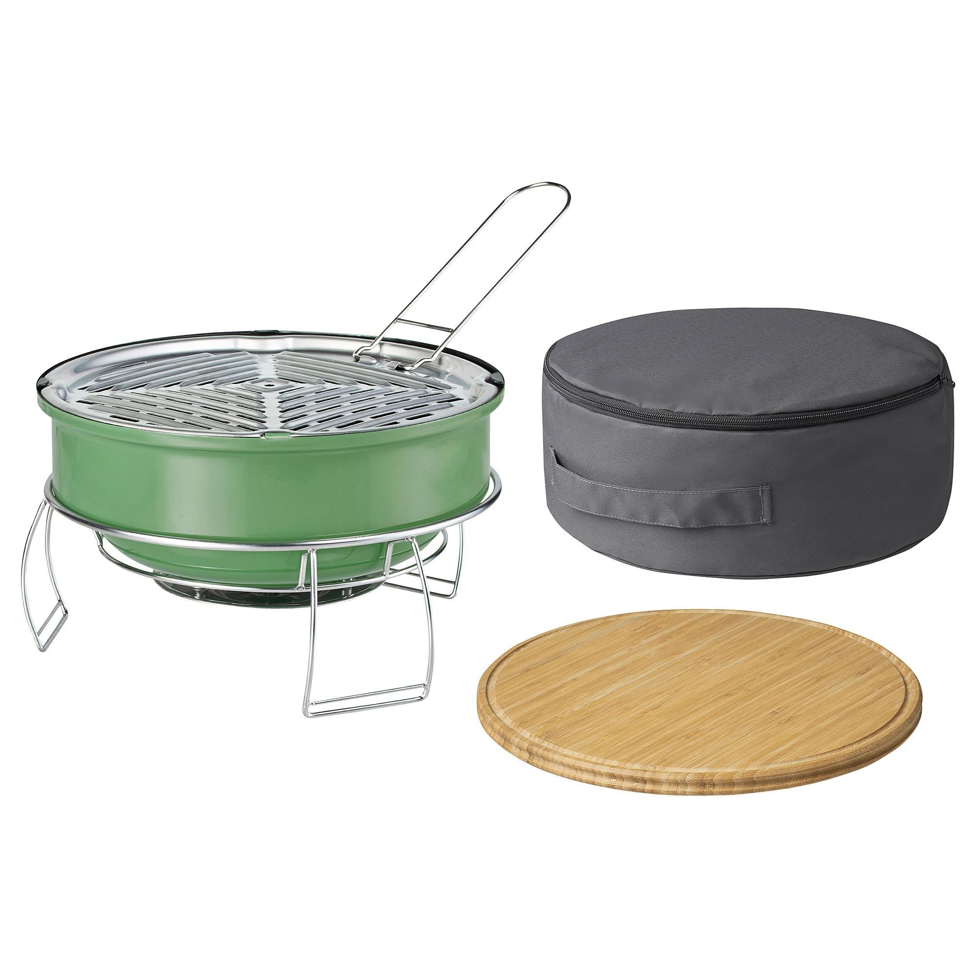 Taşınabilir kömürlü barbekü, yeşil, 30 cm