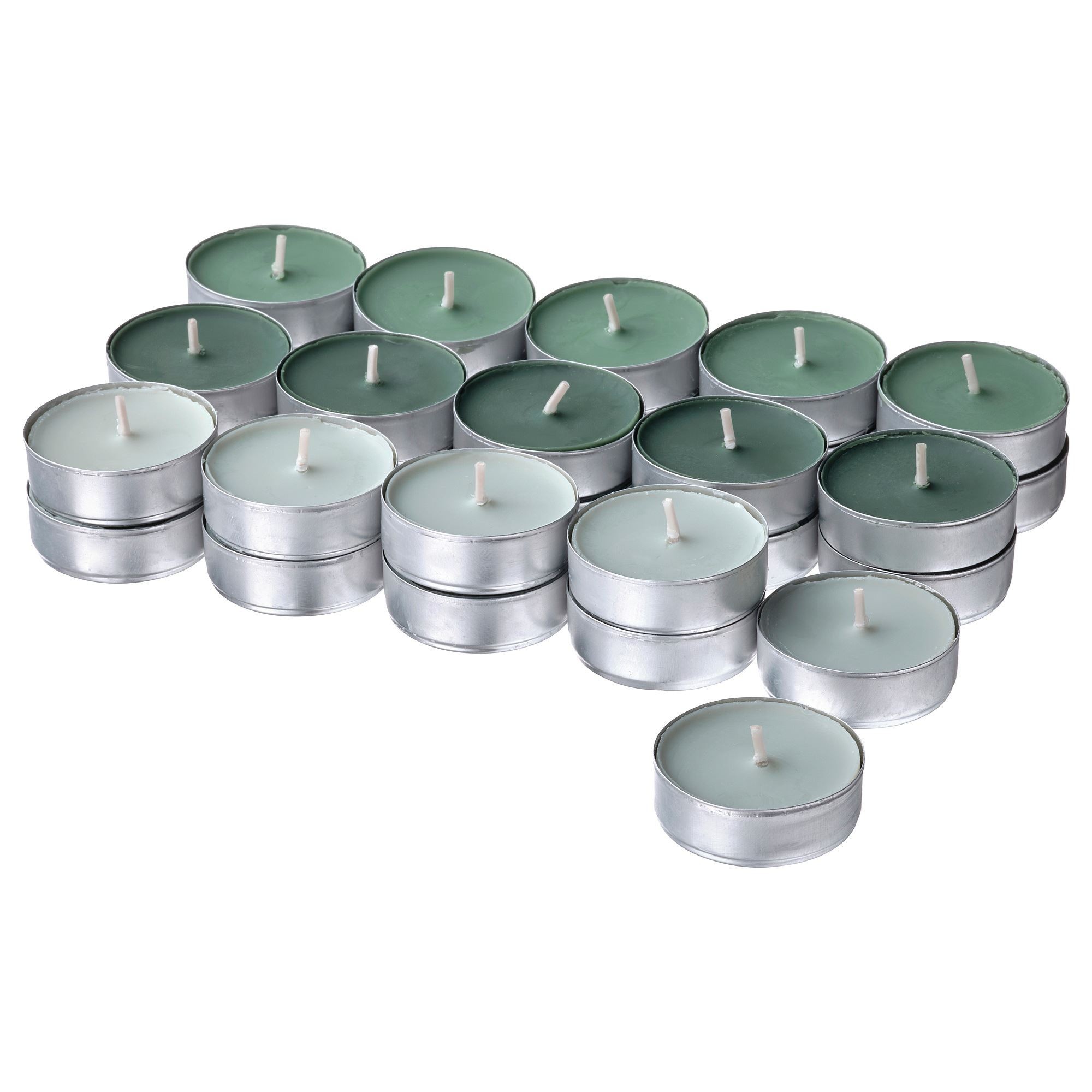 Kokulu tealight mum, yeşil, 3.5 saat, 30 adet, okaliptus