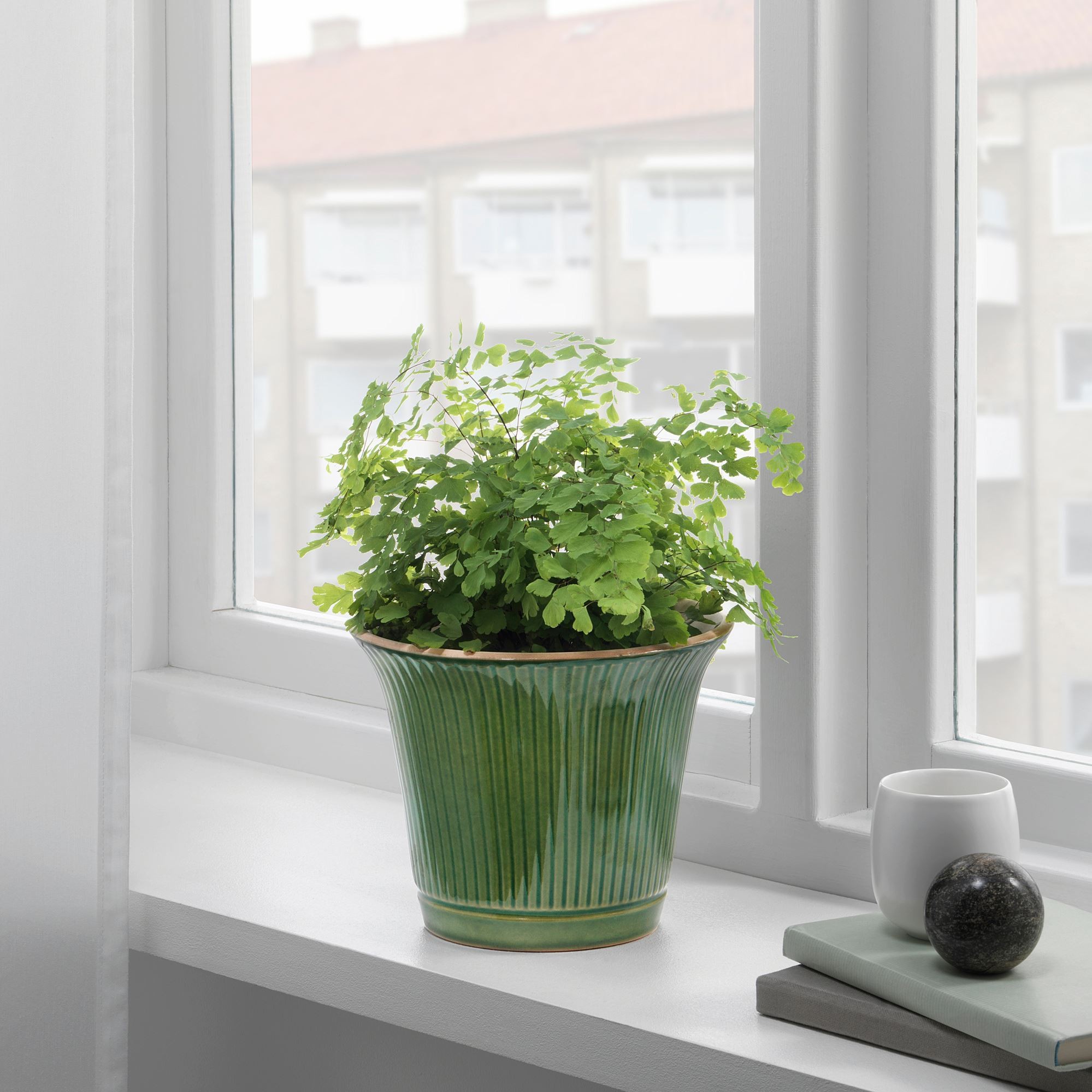Seramik saksı, yeşil, 15 cm