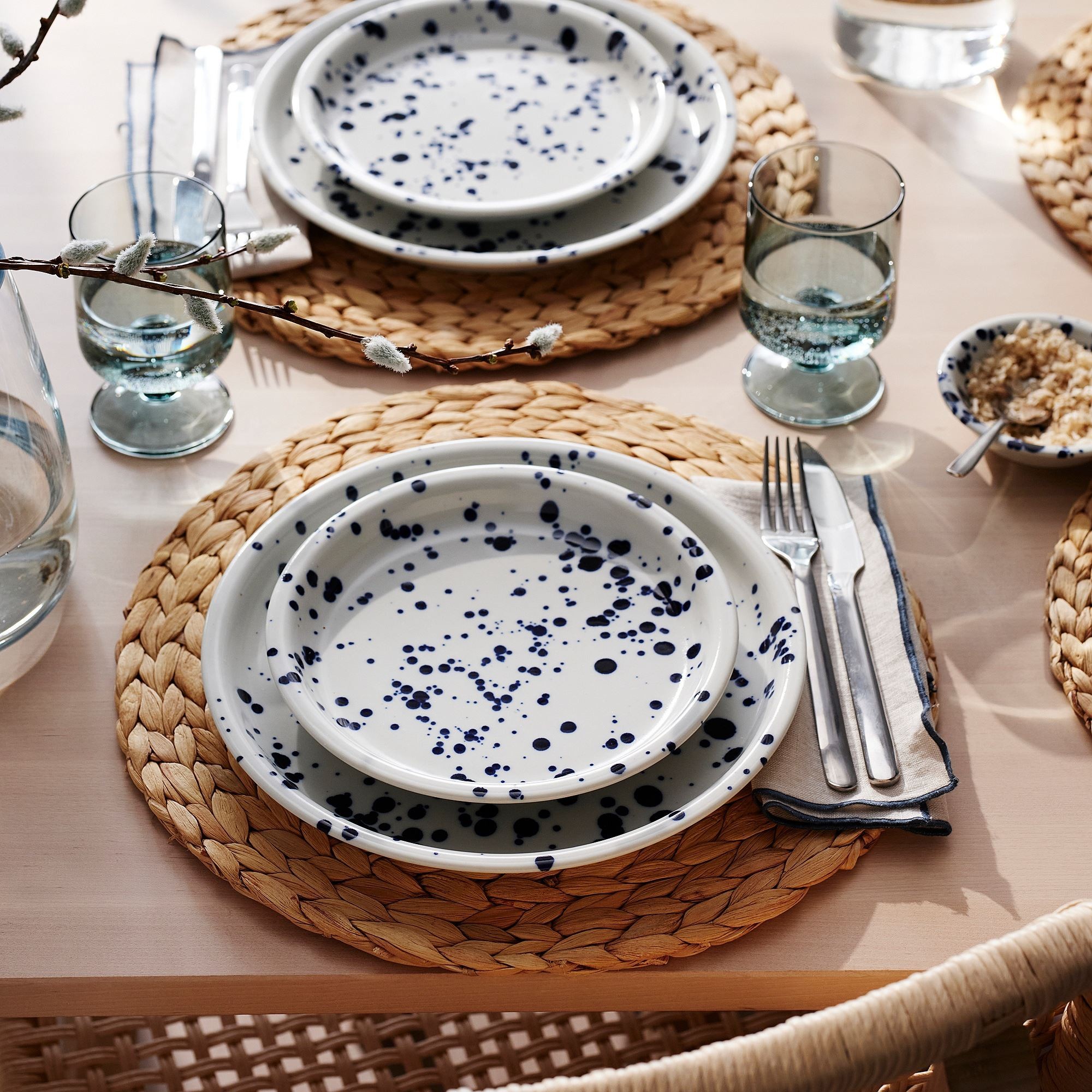 Tatlı tabağı seti, desenli-mavi, 20 cm, 2 adet