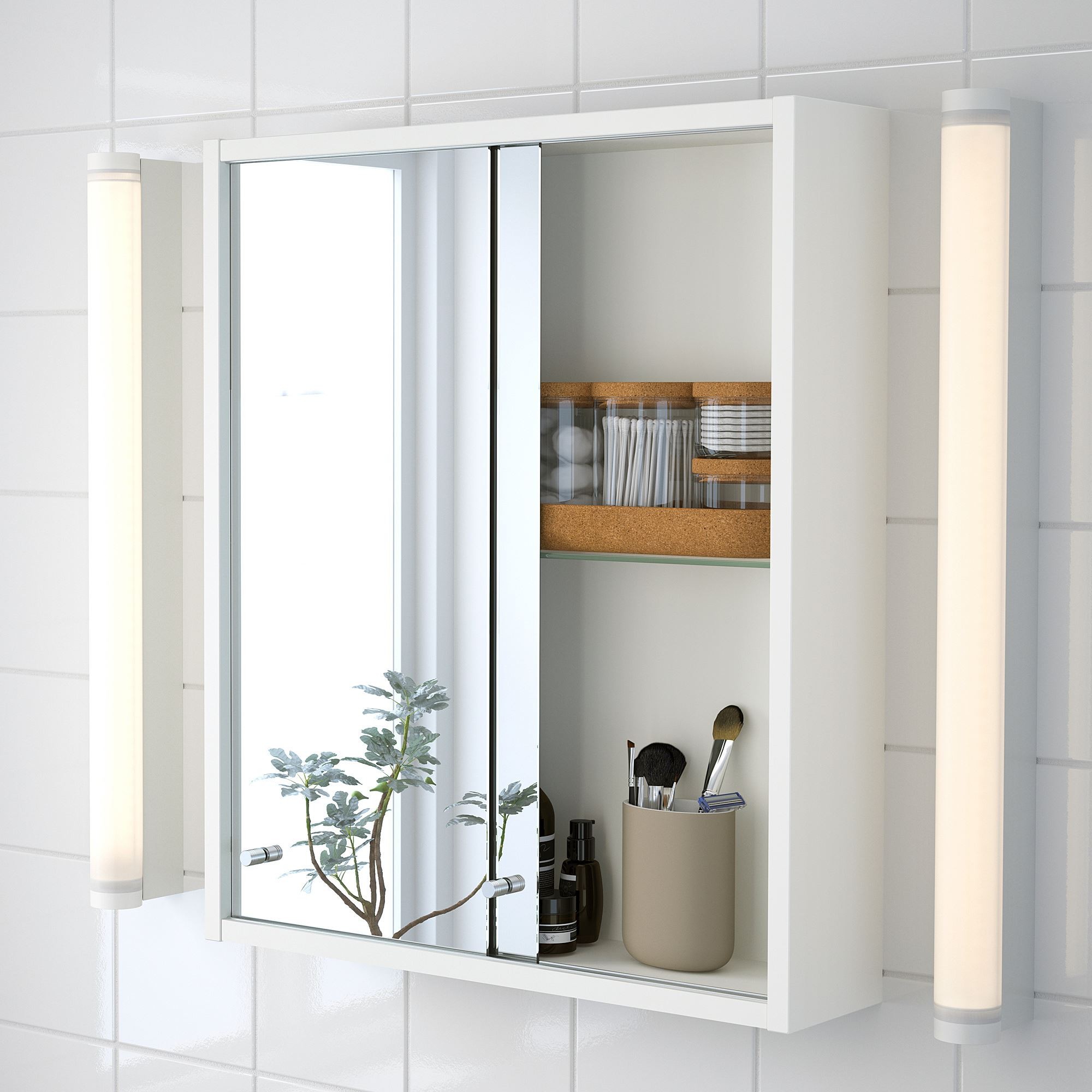 Banyo duvar dolabı, beyaz, 50x13x60 cm, 2 ayna kapaklı