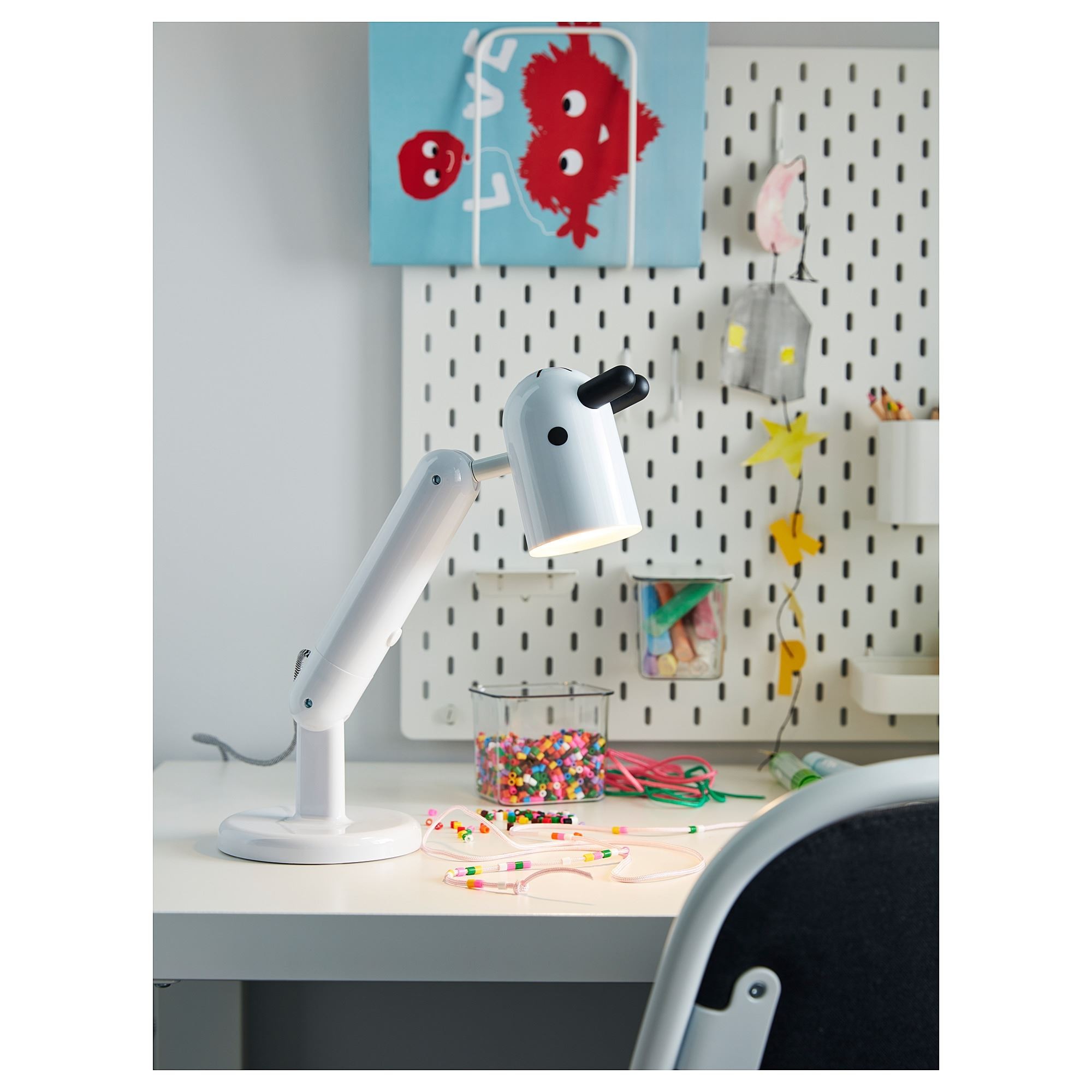Çocuk çalışma lambası, beyaz, 38 cm, LED'li