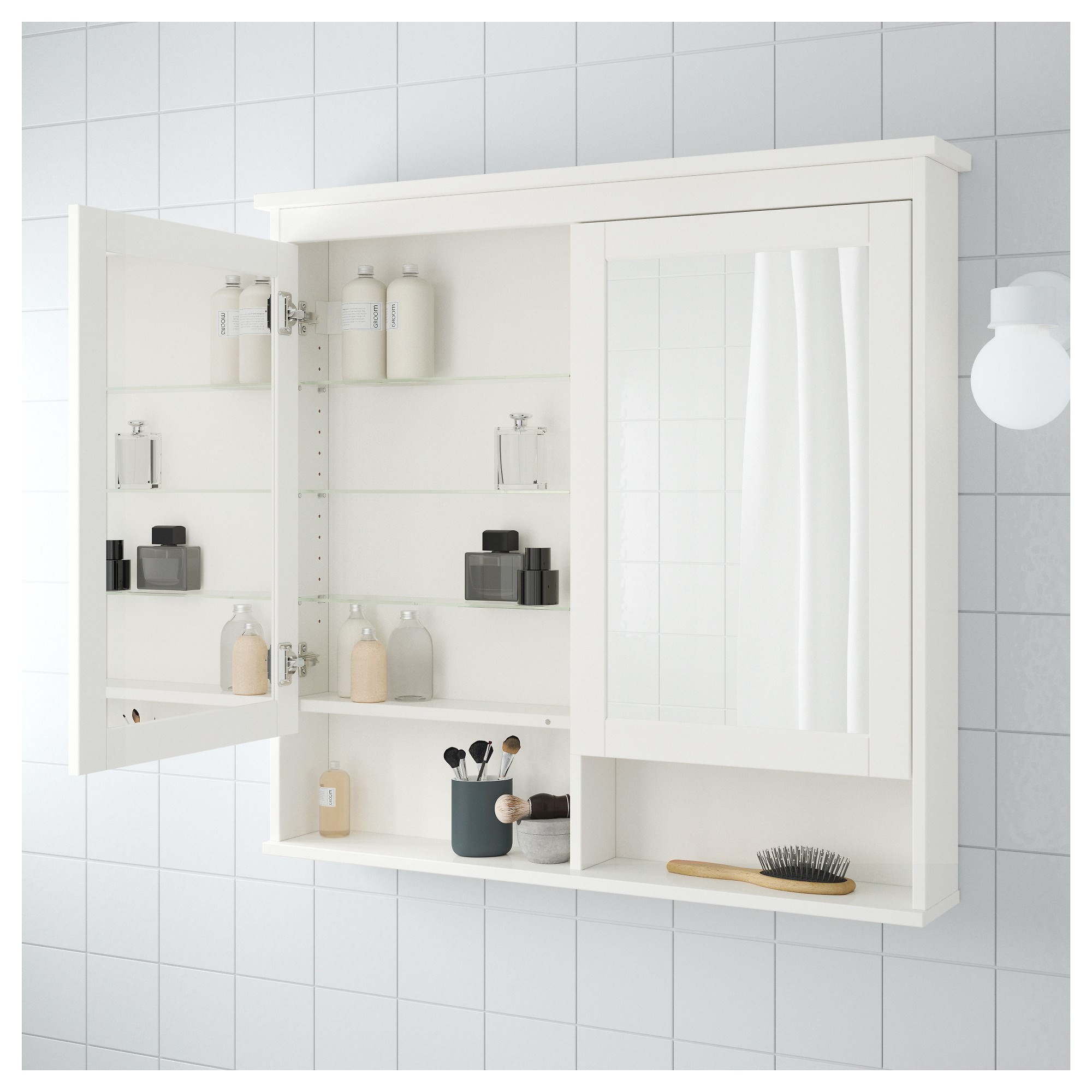 Banyo duvar dolabı, beyaz, 103x16x98 cm, 2 ayna kapaklı