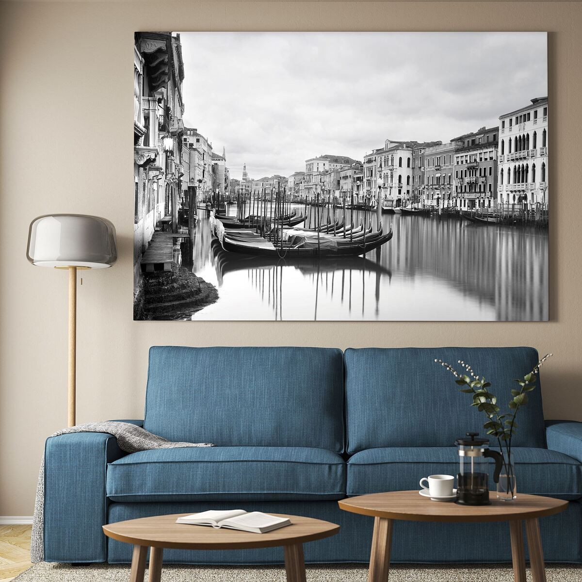 Çerçeveli resim, çok renkli, 200x140 cm, Canal Grande, siyah