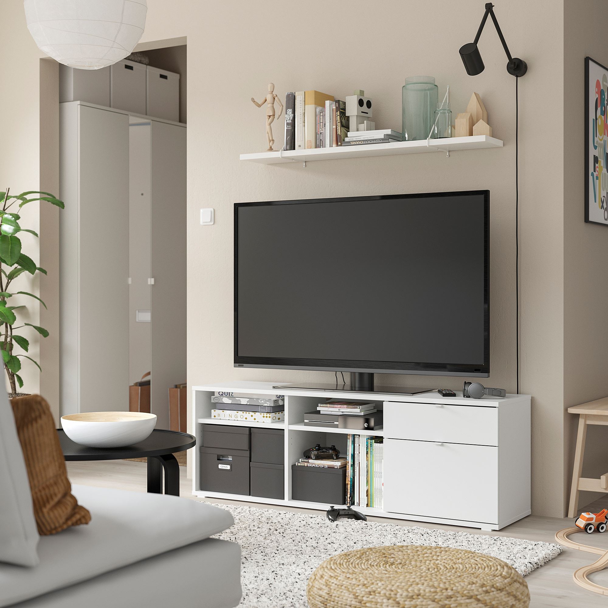 Tv sehpası, beyaz, 146x37x50 cm