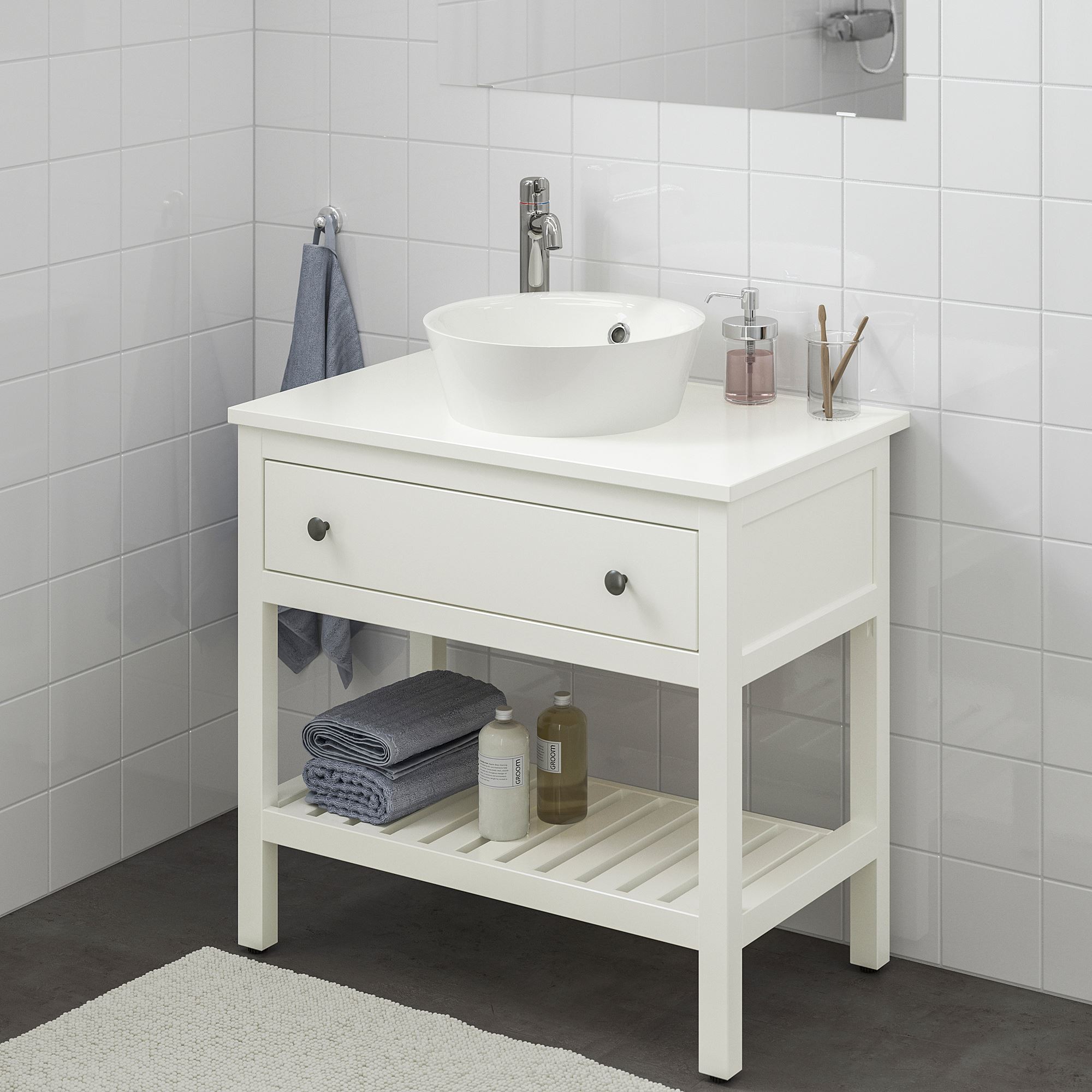 Lavabo dolabı kombinasyonu, beyaz, 82x48x91 cm, VOXNAN batarya