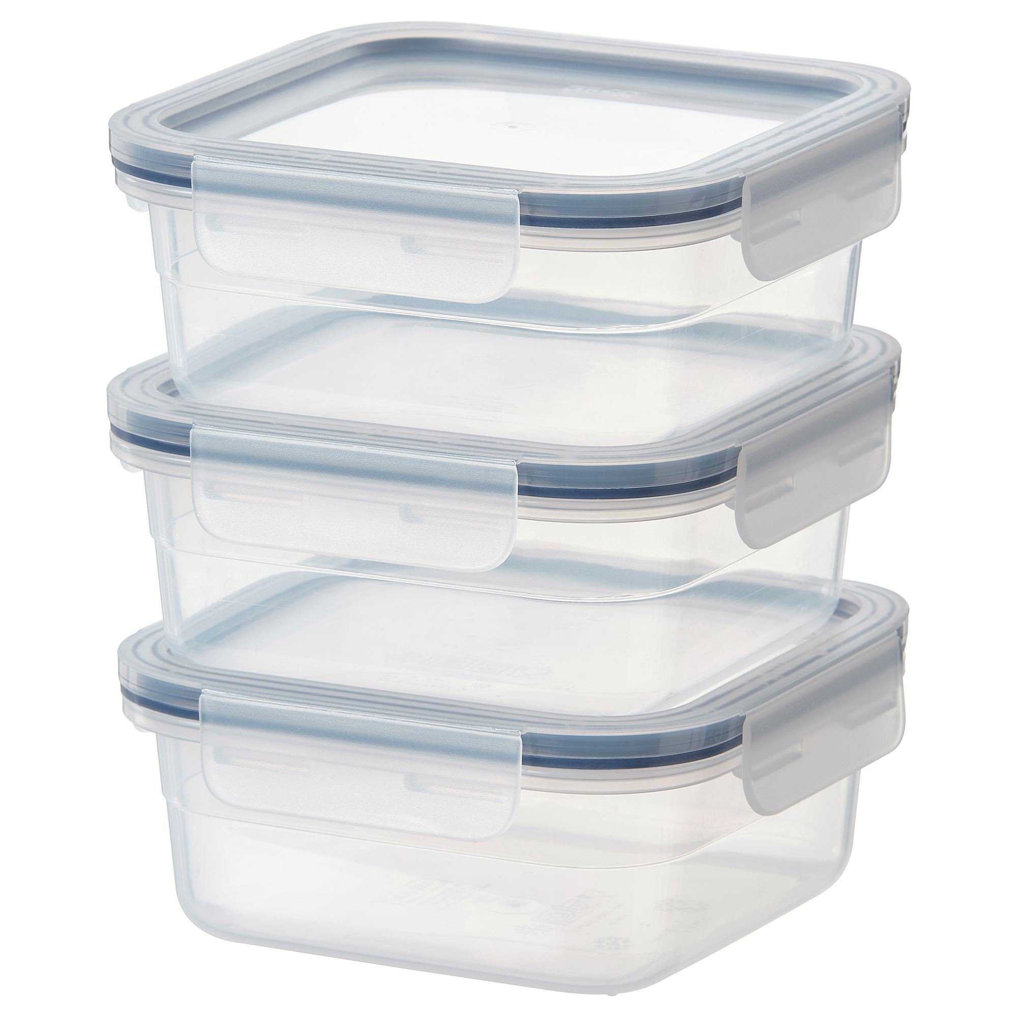 Plastik saklama kabı seti, şeffaf, 750 ml, kare, 3 parça