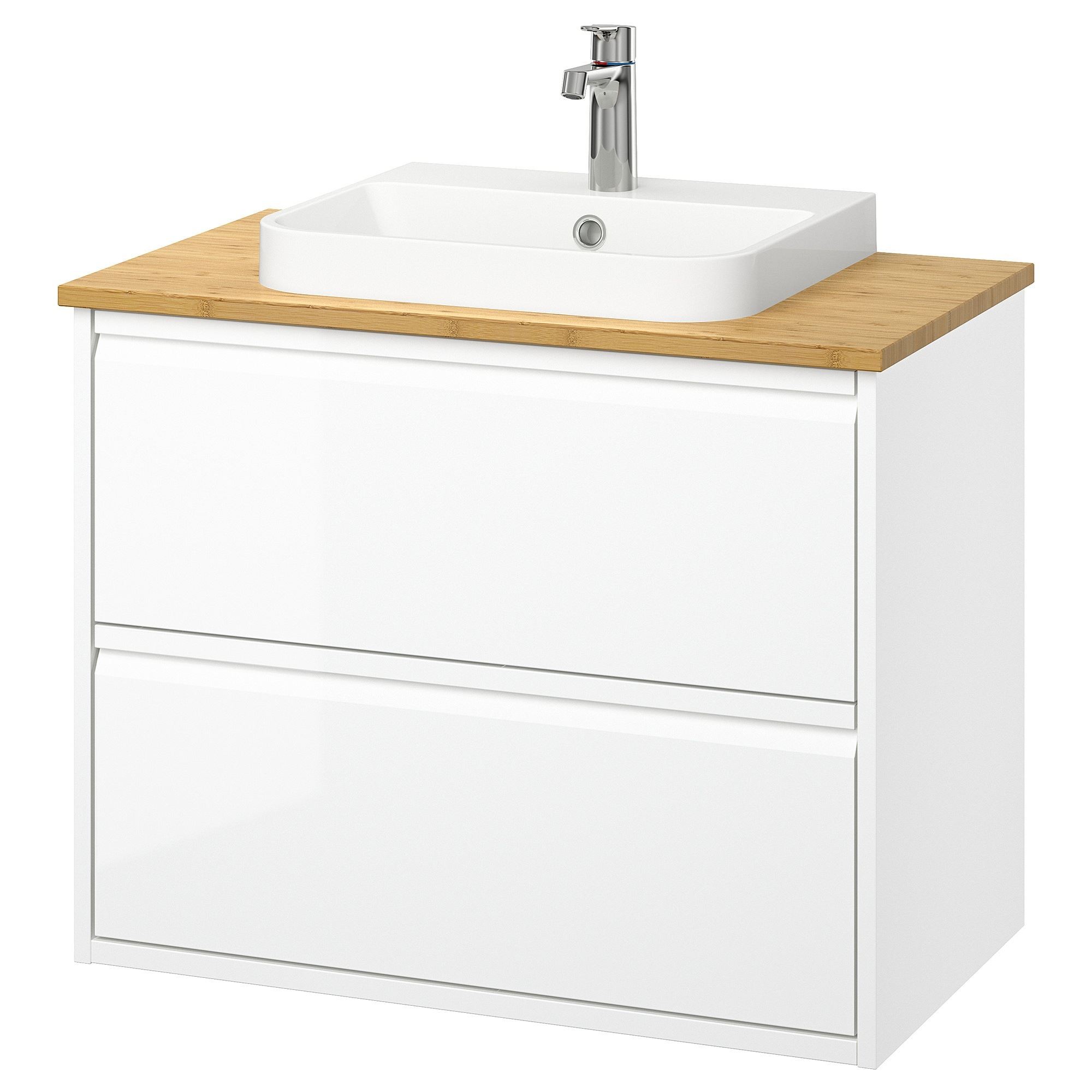Lavabo dolabı kombinasyonu, parlak cila beyaz-bambu, 82x49x71 cm, BROGRUND batarya