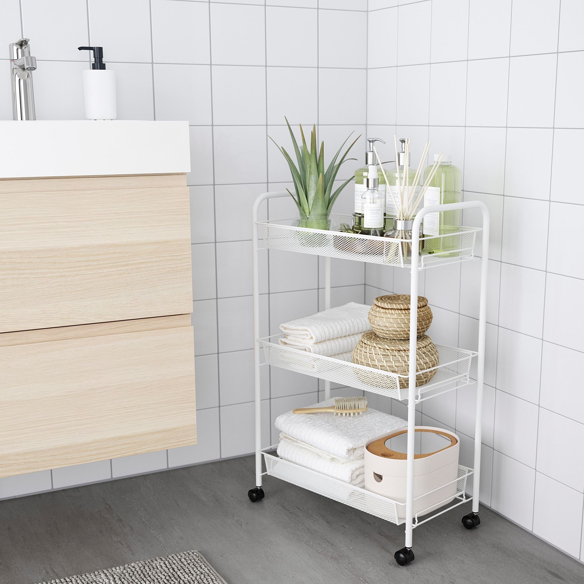 Banyo servis arabası, beyaz, 26x48x77 cm