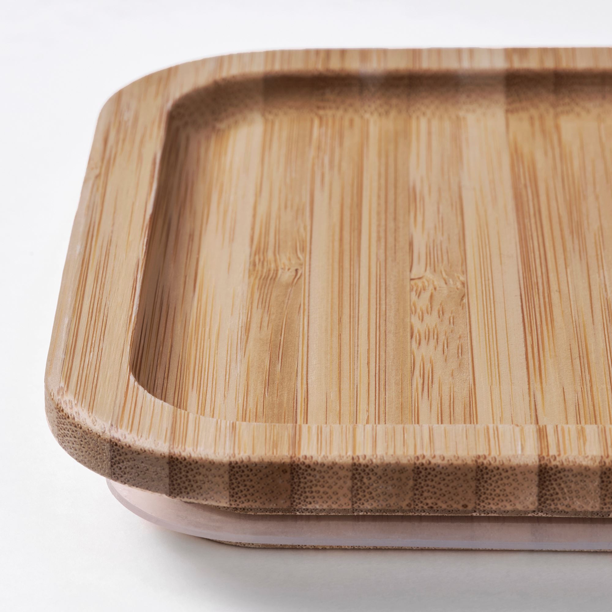 Kapaklı cam saklama kabı, cam-bambu, 1,2 lt, kare