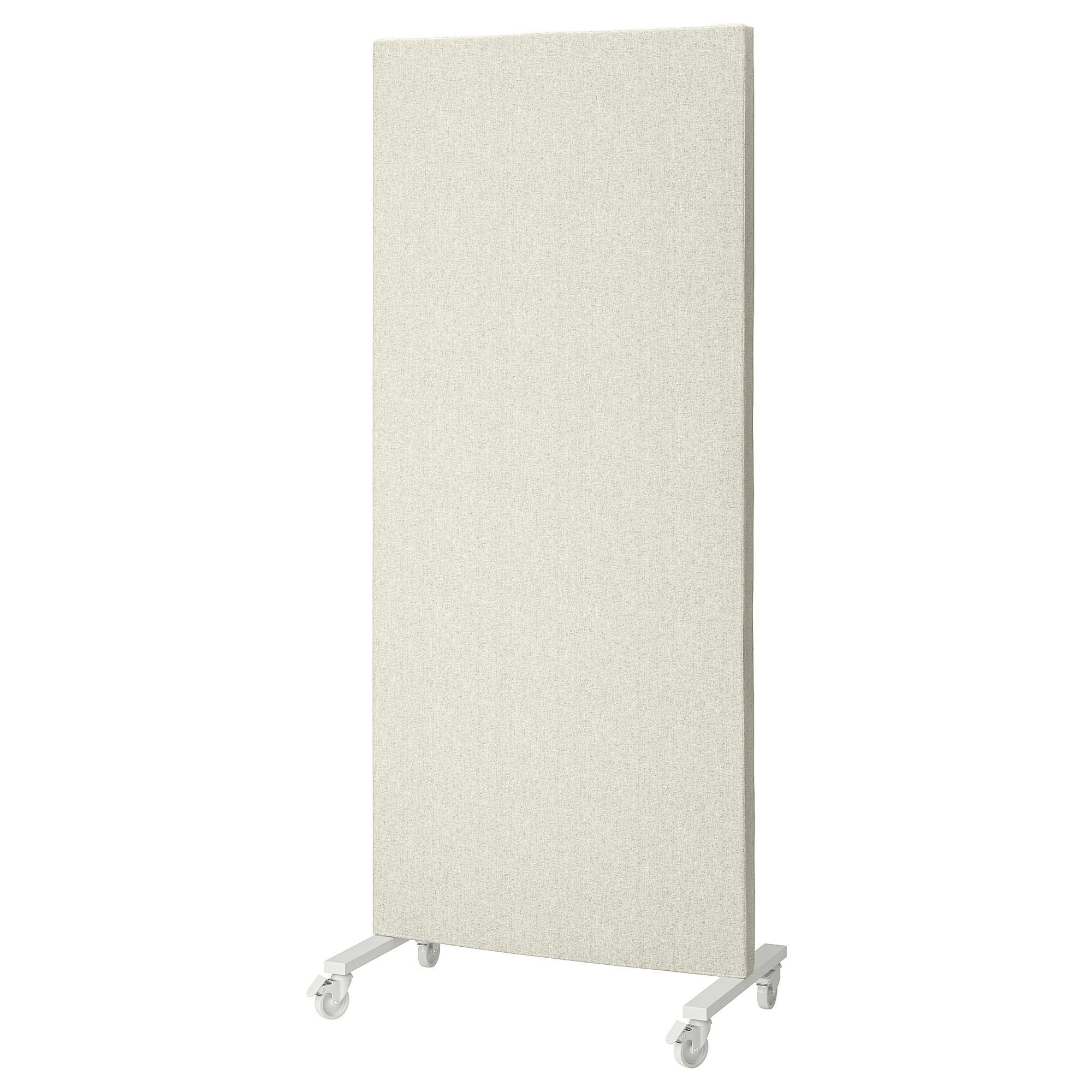Tekerlekli akustik panel, gunnared bej-beyaz, 85x205 cm