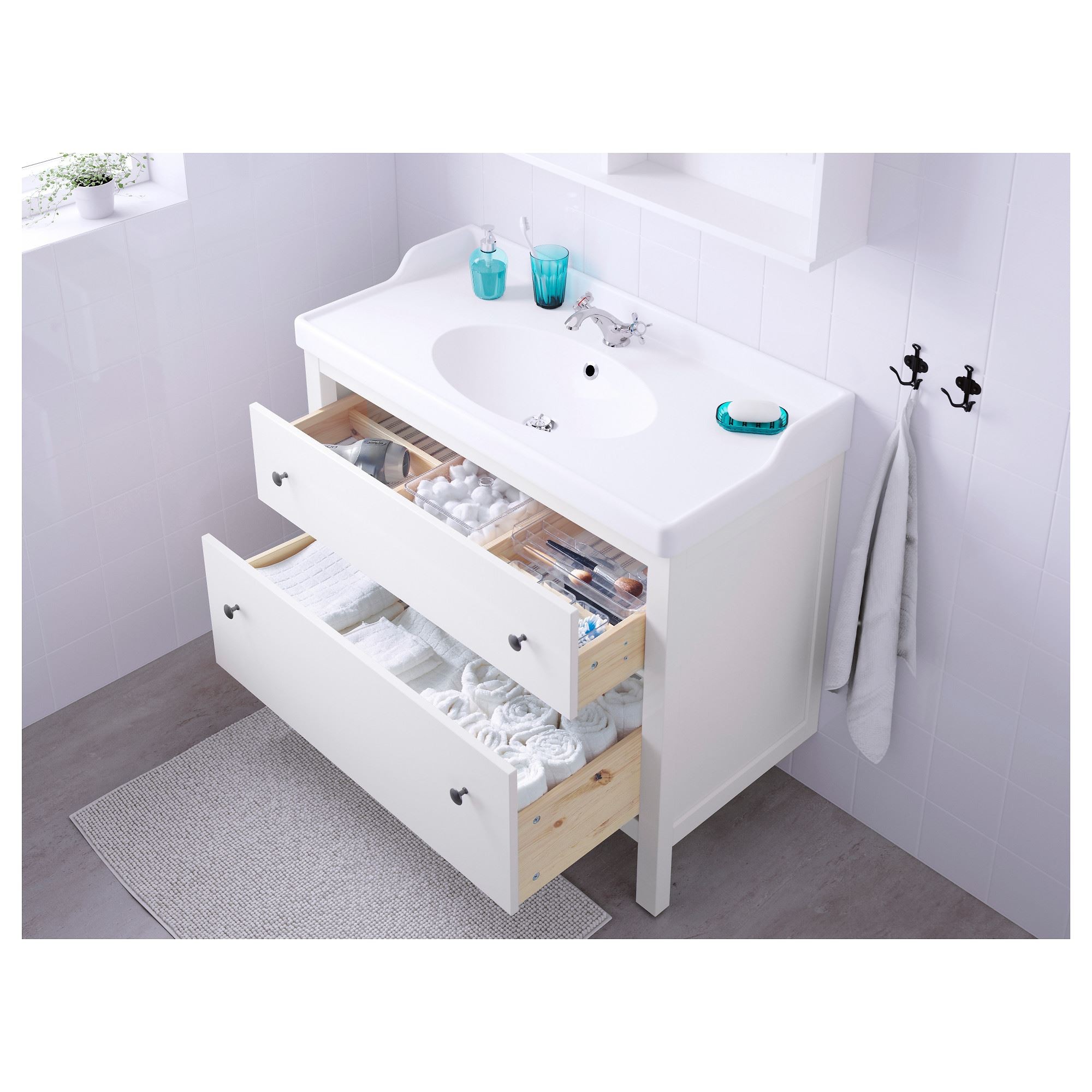 Lavabo dolabı kombinasyonu, beyaz, 100x49x89 cm, Batarya dahil değildir.