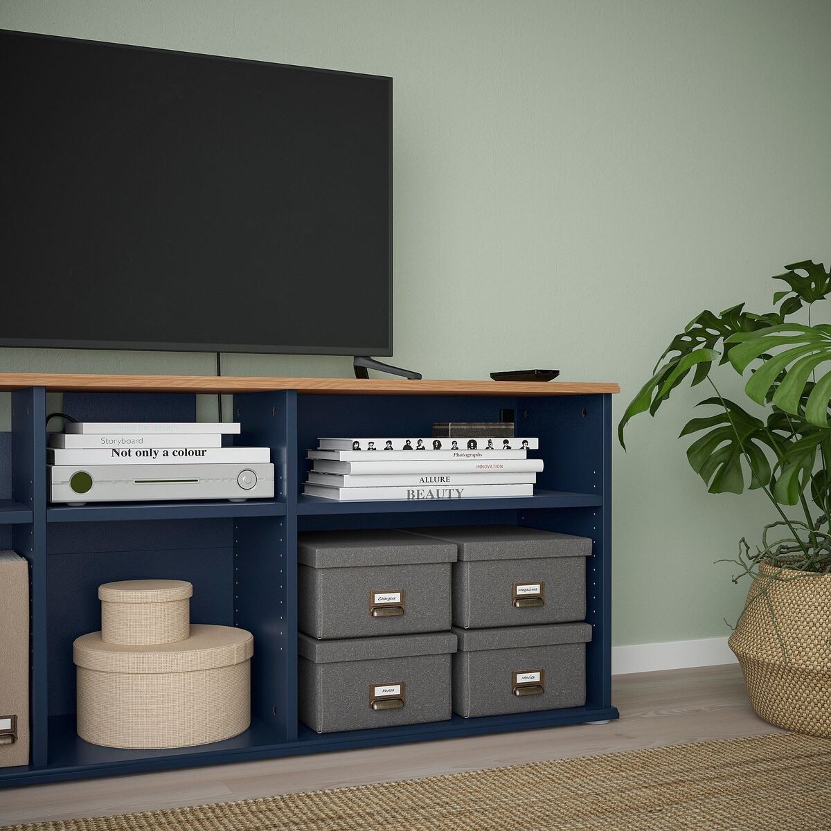 Tv sehpası, mavi-siyah, 156x38x60 cm