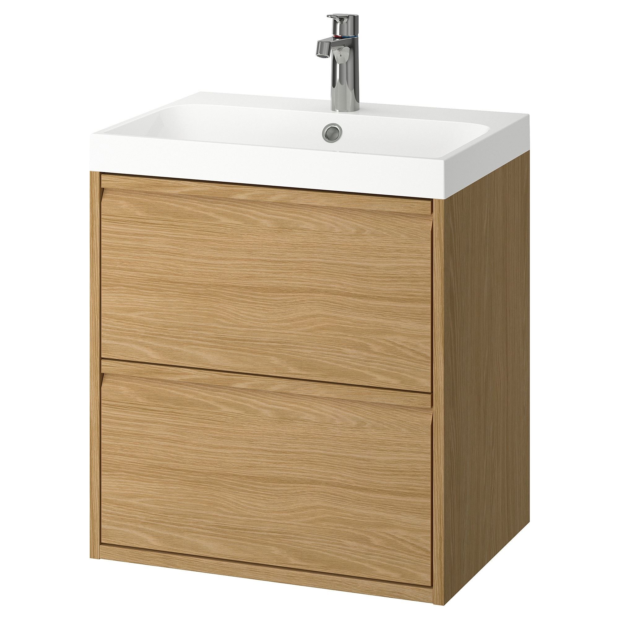 Lavabo dolabı kombinasyonu, meşe görünümlü, 60x48x69 cm, BROGRUND batarya